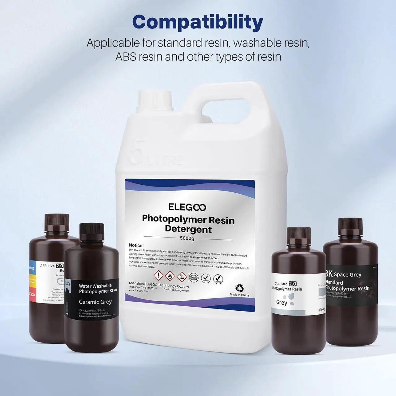Alt view image 6 of 7 - ELEGOO 5KG 3D Resin Cleaner, 3D Printer Resin Detergent, Reusable 3D Photopolymer Resin Cleaner, Non-Toxic Resin Remover Concentrate, Compatible with Most 3D Printing Resin