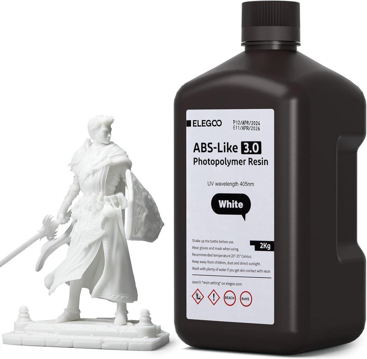 Main image of ELEGOO ABS-Like 3.0 3D Printer Resin White 2000g, High Precise Printing Resin 405nm LCD UV-Curing for MSLA 3D Printer