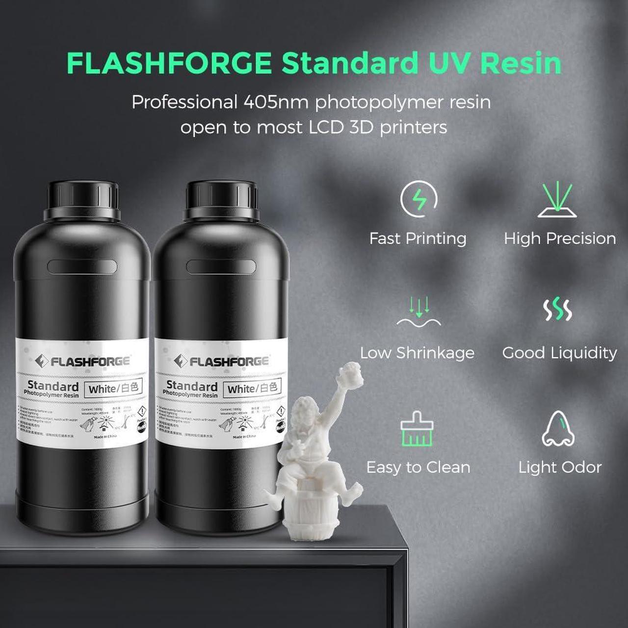 Alt view image 2 of 7 - FLASHFORGE 3D Printer Resin, Fast Curing Standard 3D Resin High Precision & Excellent Fluidity with Low Odor, 405nm UV Curing 3D Printing Resin for LCD/DLP/SLA Resin 3D Printer (White, 2KG)