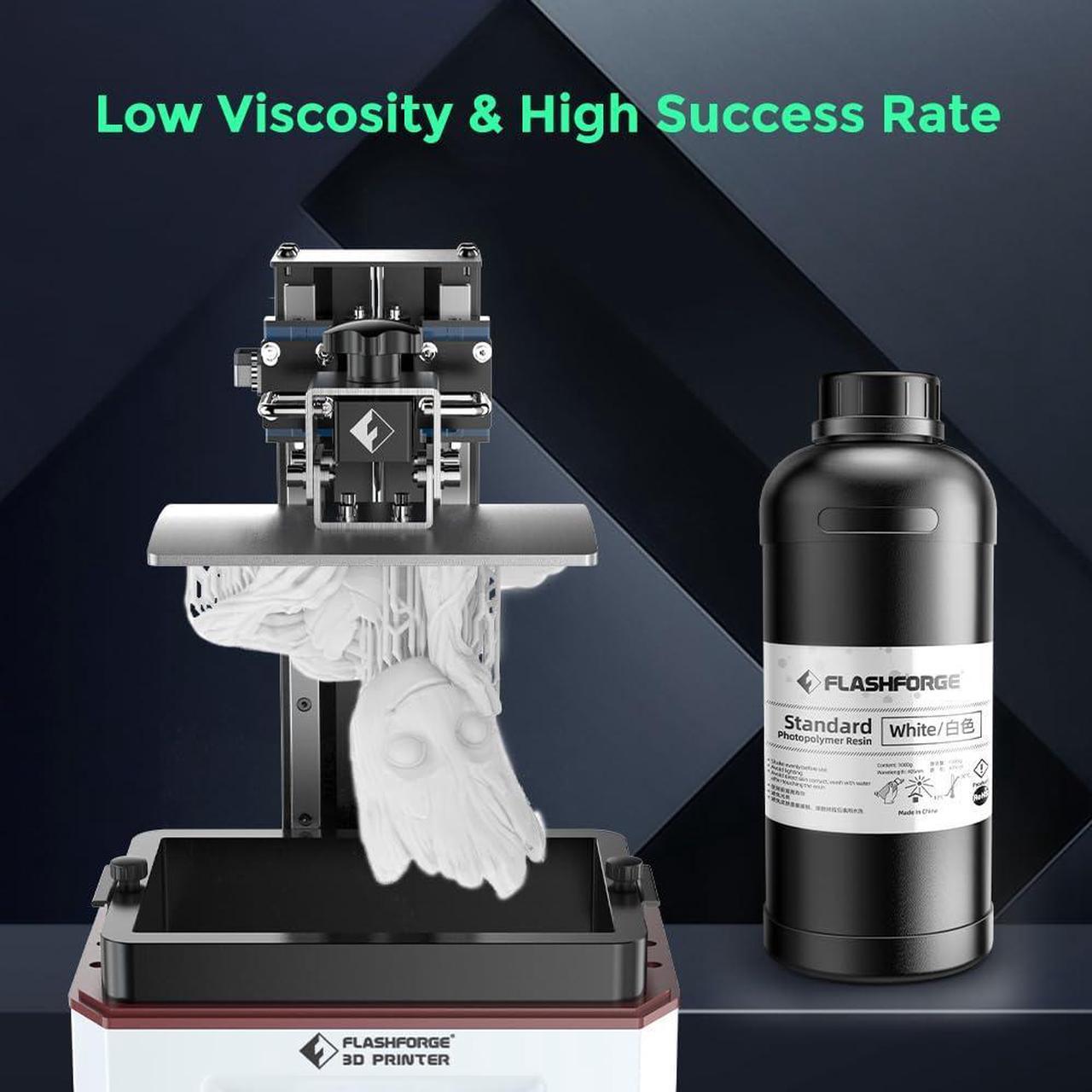 Alt view image 4 of 7 - FLASHFORGE 3D Printer Resin, Fast Curing Standard 3D Resin High Precision & Excellent Fluidity with Low Odor, 405nm UV Curing 3D Printing Resin for LCD/DLP/SLA Resin 3D Printer (White, 2KG)
