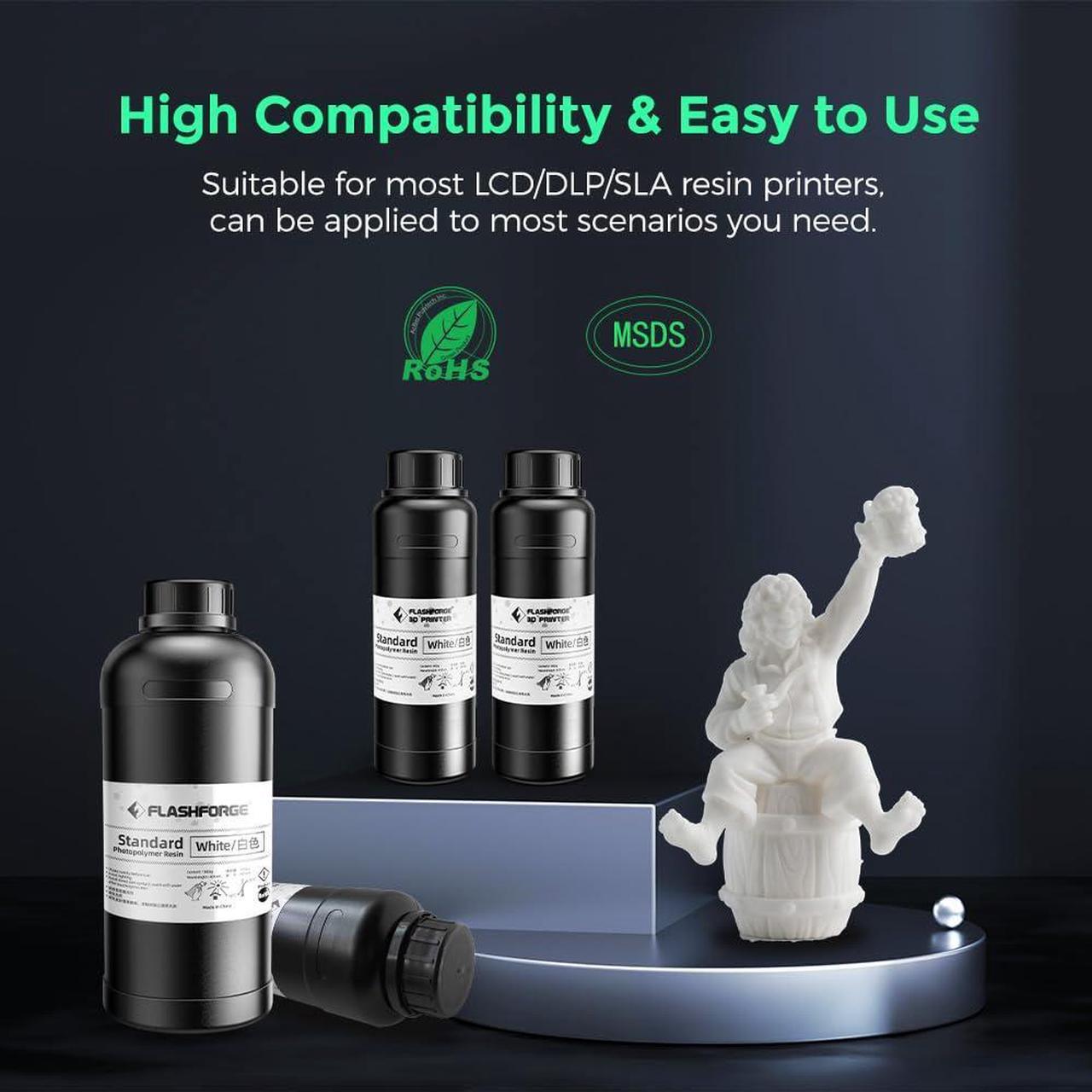 Alt view image 7 of 7 - FLASHFORGE 3D Printer Resin, Fast Curing Standard 3D Resin High Precision & Excellent Fluidity with Low Odor, 405nm UV Curing 3D Printing Resin for LCD/DLP/SLA Resin 3D Printer (White, 2KG)