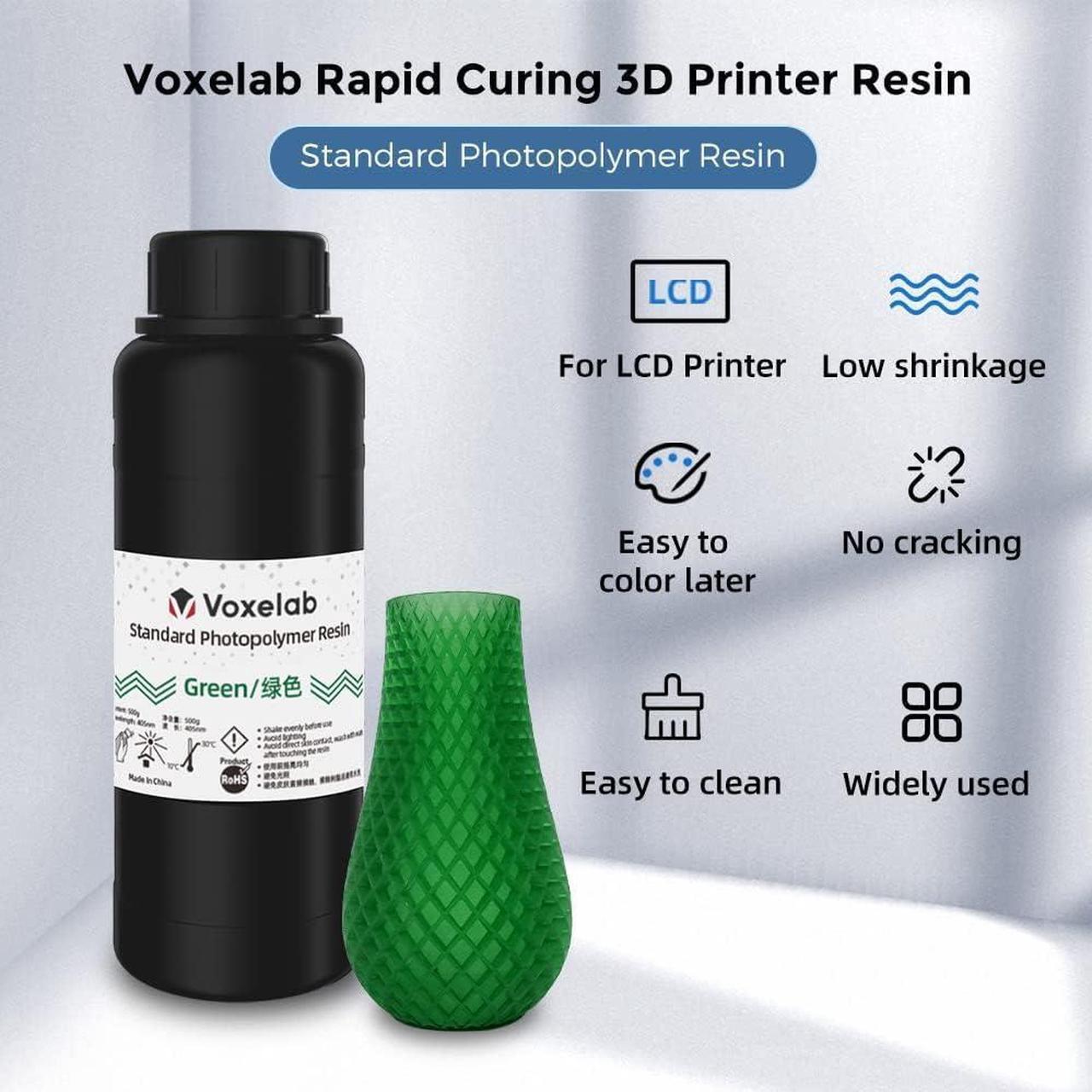 Alt view image 2 of 6 - 3D Printer Resin, Rapid Resin LCD UV-Curing Resin 405nm Standard Photopolymer Resin for LCD 3D Printing, High Precision & Quick Curing & Excellent Fluidity - 500g (Green)
