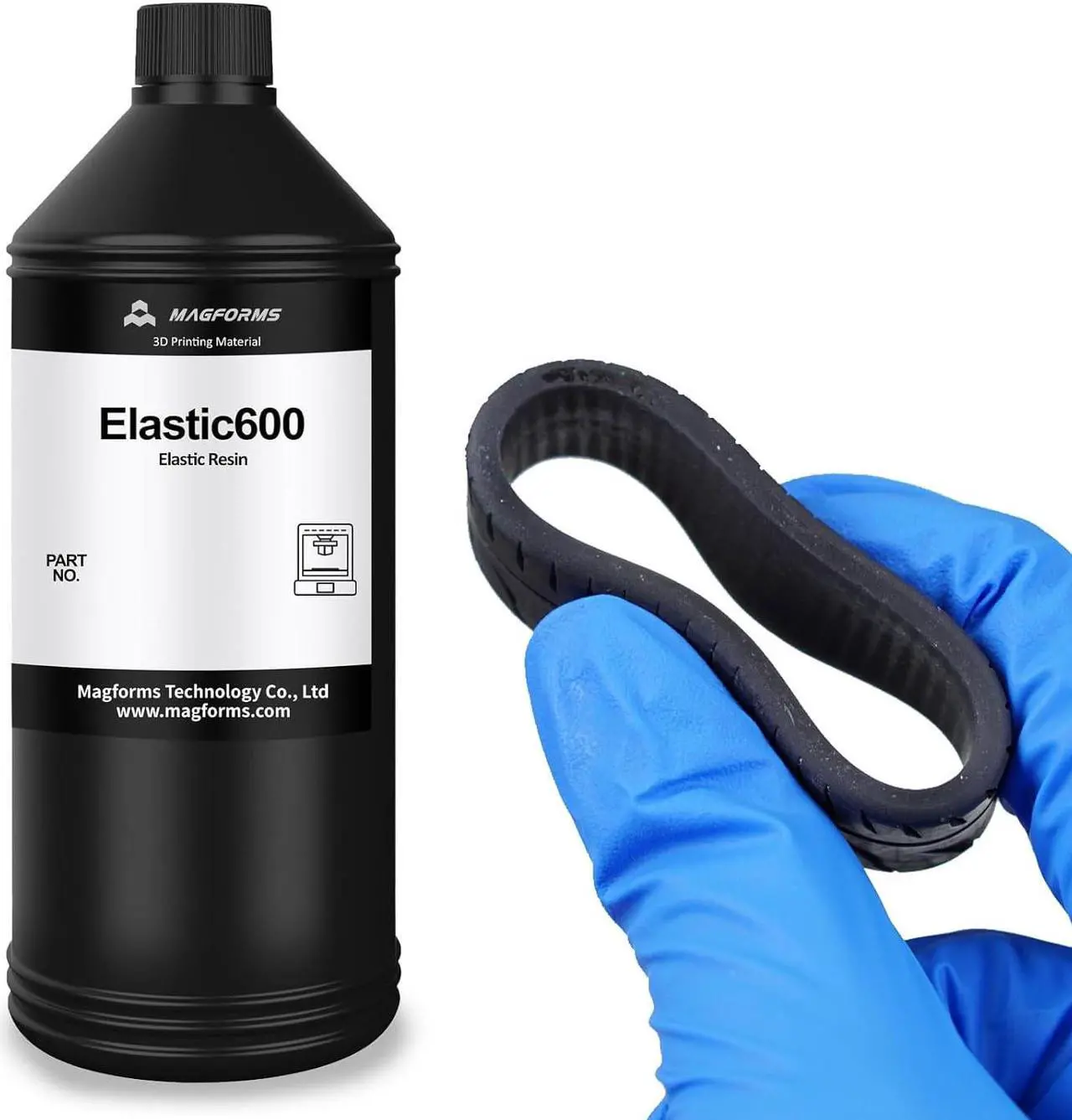 Main image of Elastic600 3D Printer Resin, 405nm Elastic UV-Curing Resin, Tough & Flexible, TPU-like Photopolymer Resin for LCD DLP 3D Printing (Black, 1000g)