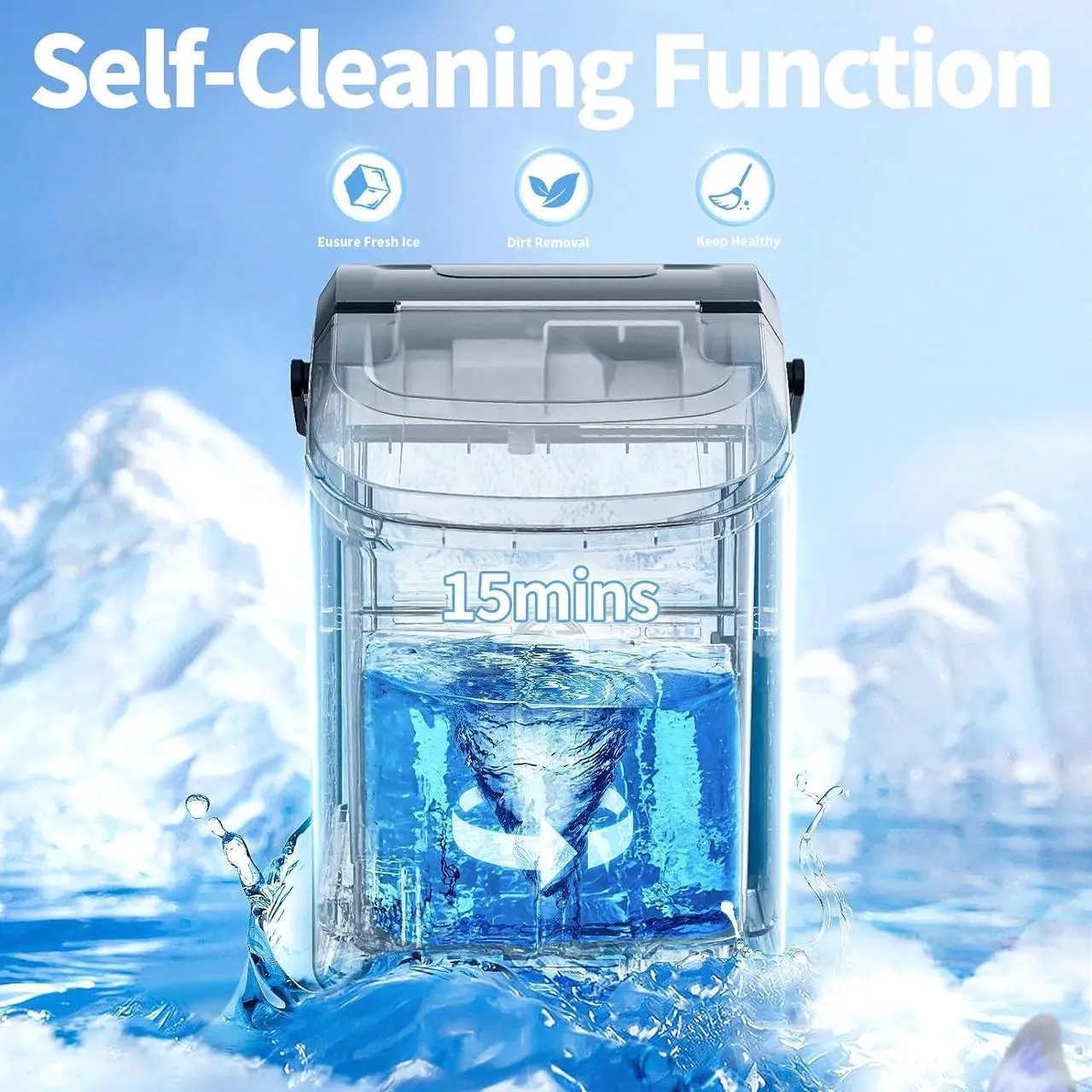 Alt view image 3 of 7 - Nugget Countertop Ice Maker with Soft Chewable Pellet Ice,Pebble Portable Ice Machine with Ice Scoop, 34lbs in 24 Hours, Self-Cleaning, Sonic Ice, One-Click Operation, for Kitchen,Office Black