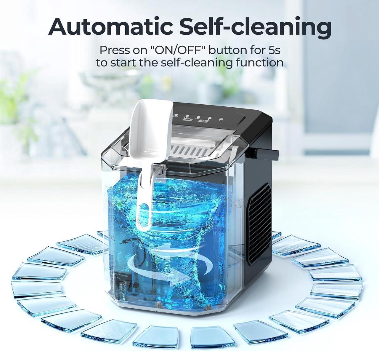 Alt view image 5 of 7 - Ice Makers Countertop with Self-Cleaning, 9 Ice Cubes in 6Mins, 26.5lbs/24Hrs, Portable Ice Maker with Ice Scoop/Basket for Kitchen/Home/Bar, Black