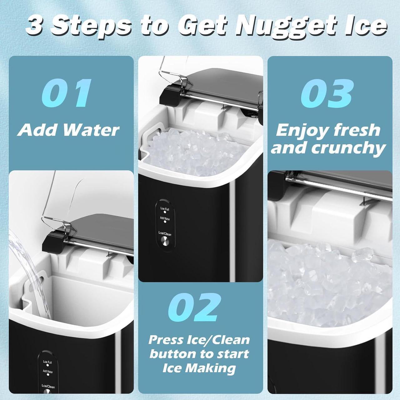 Alt view image 4 of 7 - Nugget Ice Maker Countertop, Portable Crushed Sonic Ice Machine, Self Cleaning Ice Makers with One-Click Operation, Soft Chewable Ice in 7 Mins, 34Lbs/24H with Ice Scoop for Home Bar Camping RV