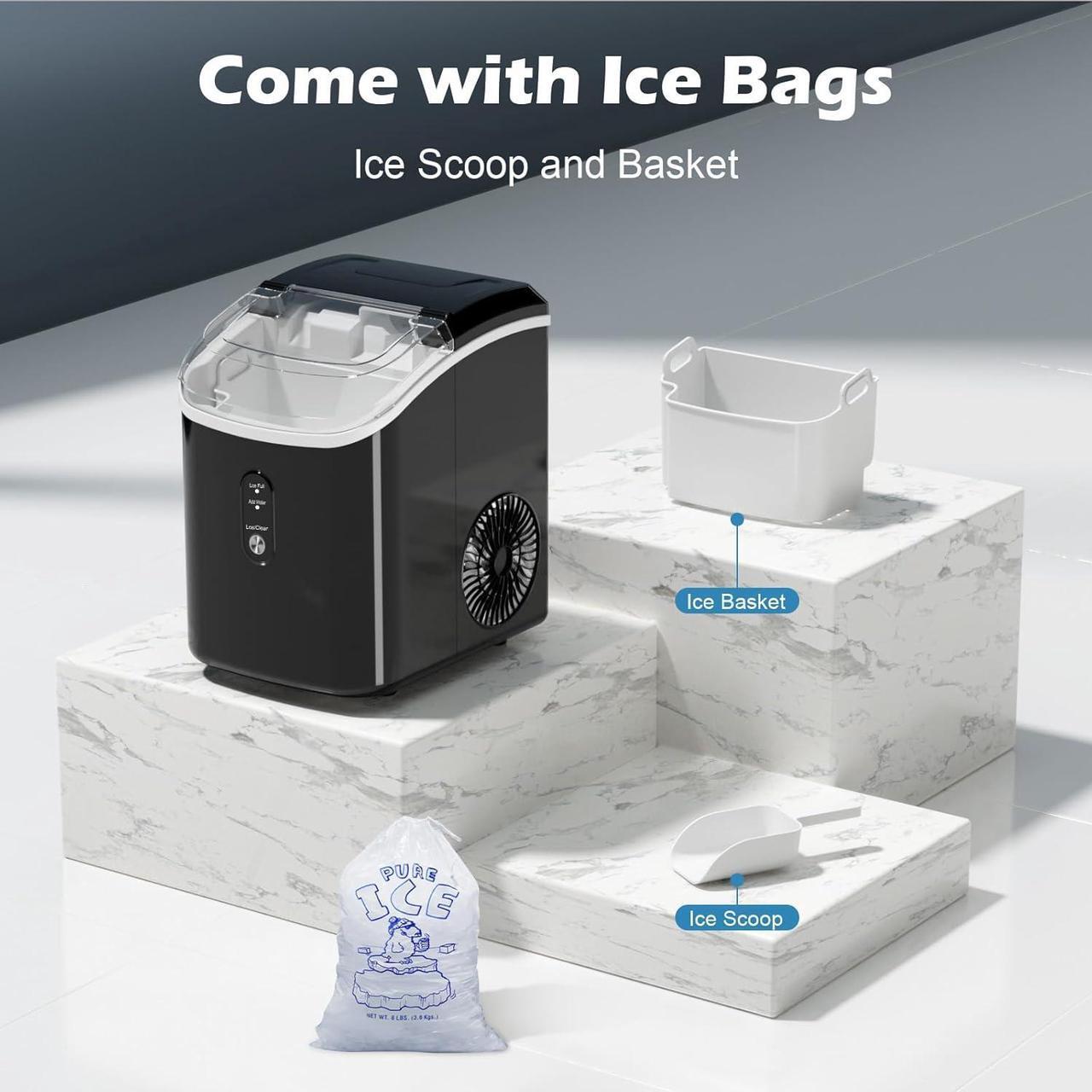 Alt view image 5 of 7 - Nugget Ice Maker Countertop, Portable Crushed Sonic Ice Machine, Self Cleaning Ice Makers with One-Click Operation, Soft Chewable Ice in 7 Mins, 34Lbs/24H with Ice Scoop for Home Bar Camping RV