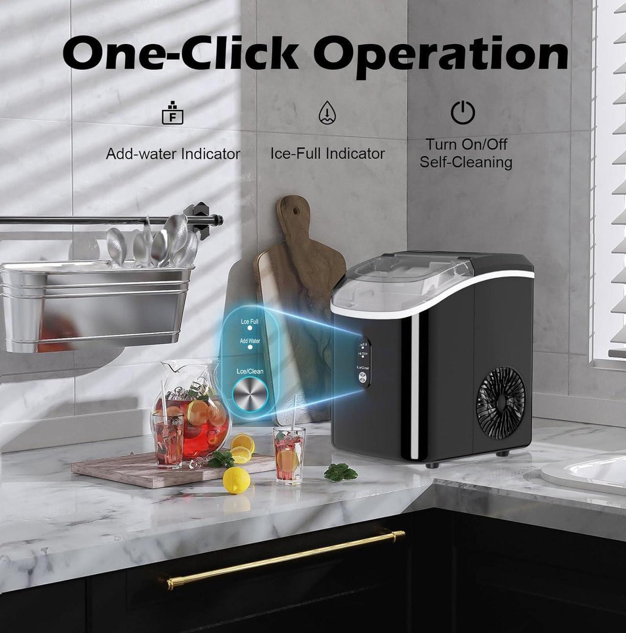 Alt view image 7 of 7 - Nugget Ice Maker Countertop, Portable Crushed Sonic Ice Machine, Self Cleaning Ice Makers with One-Click Operation, Soft Chewable Ice in 7 Mins, 34Lbs/24H with Ice Scoop for Home Bar Camping RV