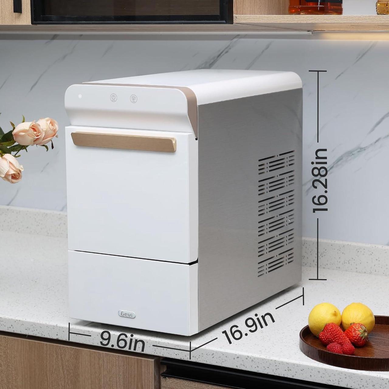 Alt view image 6 of 7 - Gevi Household V2.0 Countertop Gemi Nugget Ice Maker | Self-Cleaning Pellet Ice Machine | Open and Pour Water Refill | Stainless Steel Housing | Fit Under Wall Cabinet | White