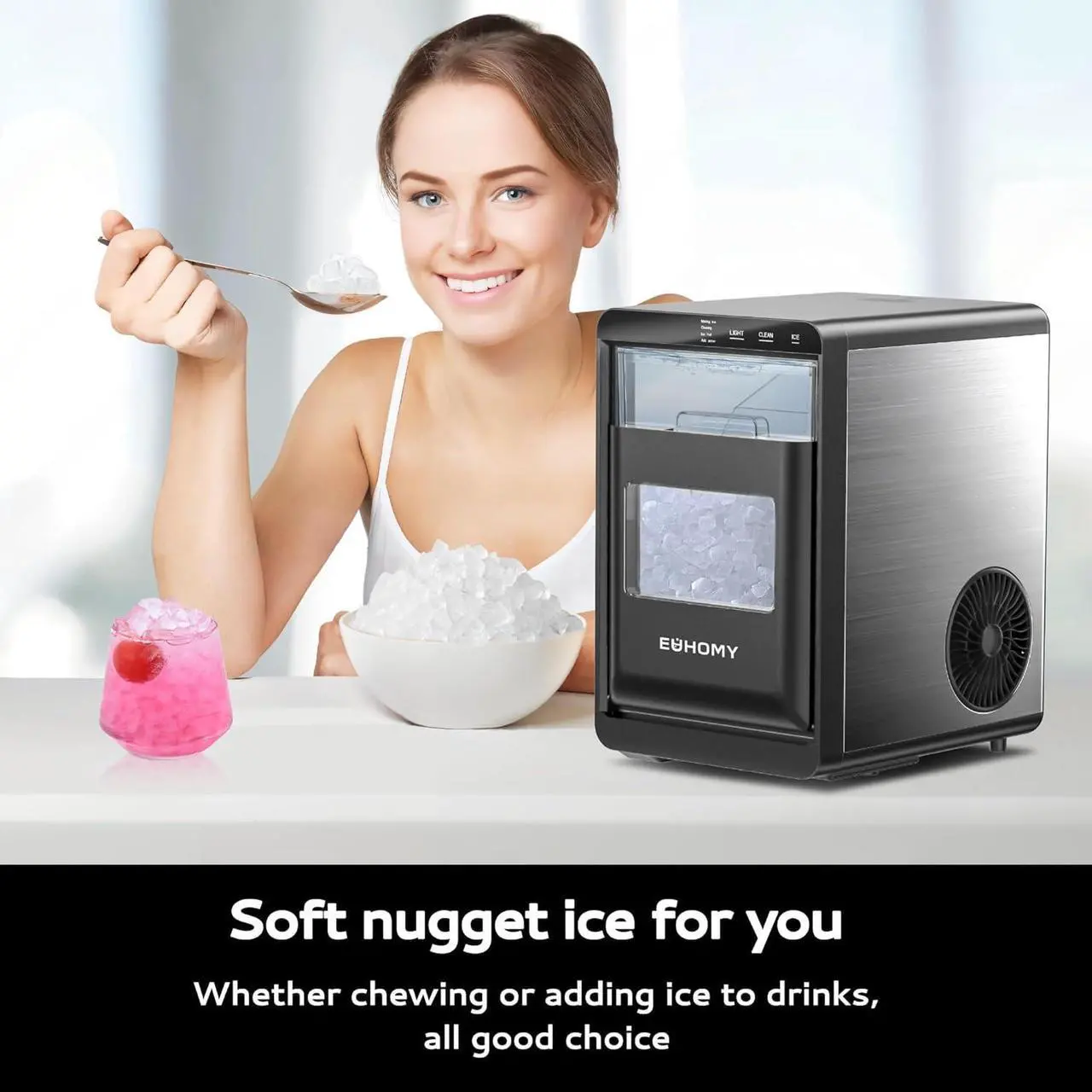 Alt view image 3 of 7 - Nugget Ice Maker Countertop, 44Lbs/24H Pebble Ice Maker Machine, Self-Cleaning Pellet Ice Machine with Ice Scoop&basket, Sonic Countertop Ice Machine for Home/Kitchen/Office(Black)