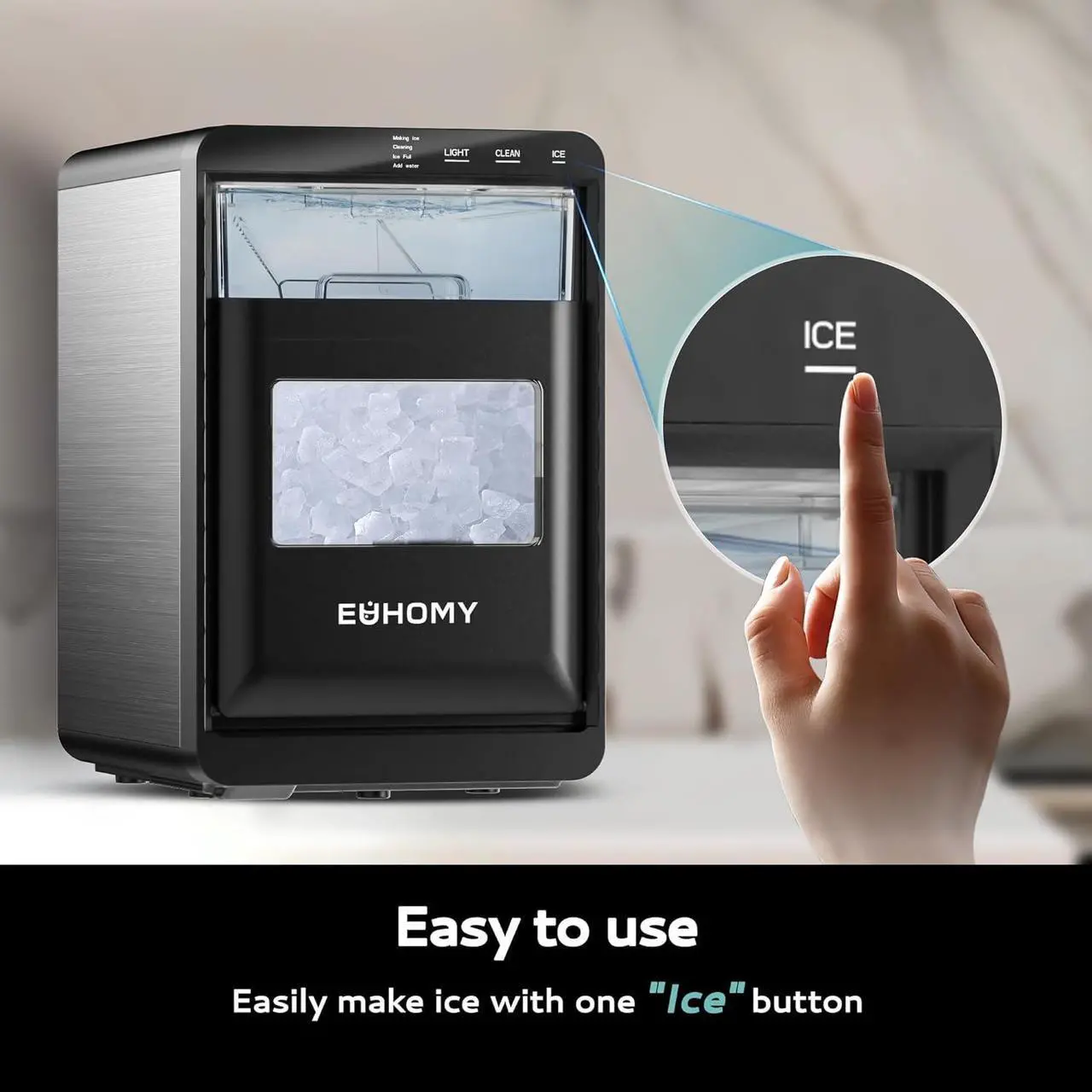 Alt view image 4 of 7 - Nugget Ice Maker Countertop, 44Lbs/24H Pebble Ice Maker Machine, Self-Cleaning Pellet Ice Machine with Ice Scoop&basket, Sonic Countertop Ice Machine for Home/Kitchen/Office(Black)