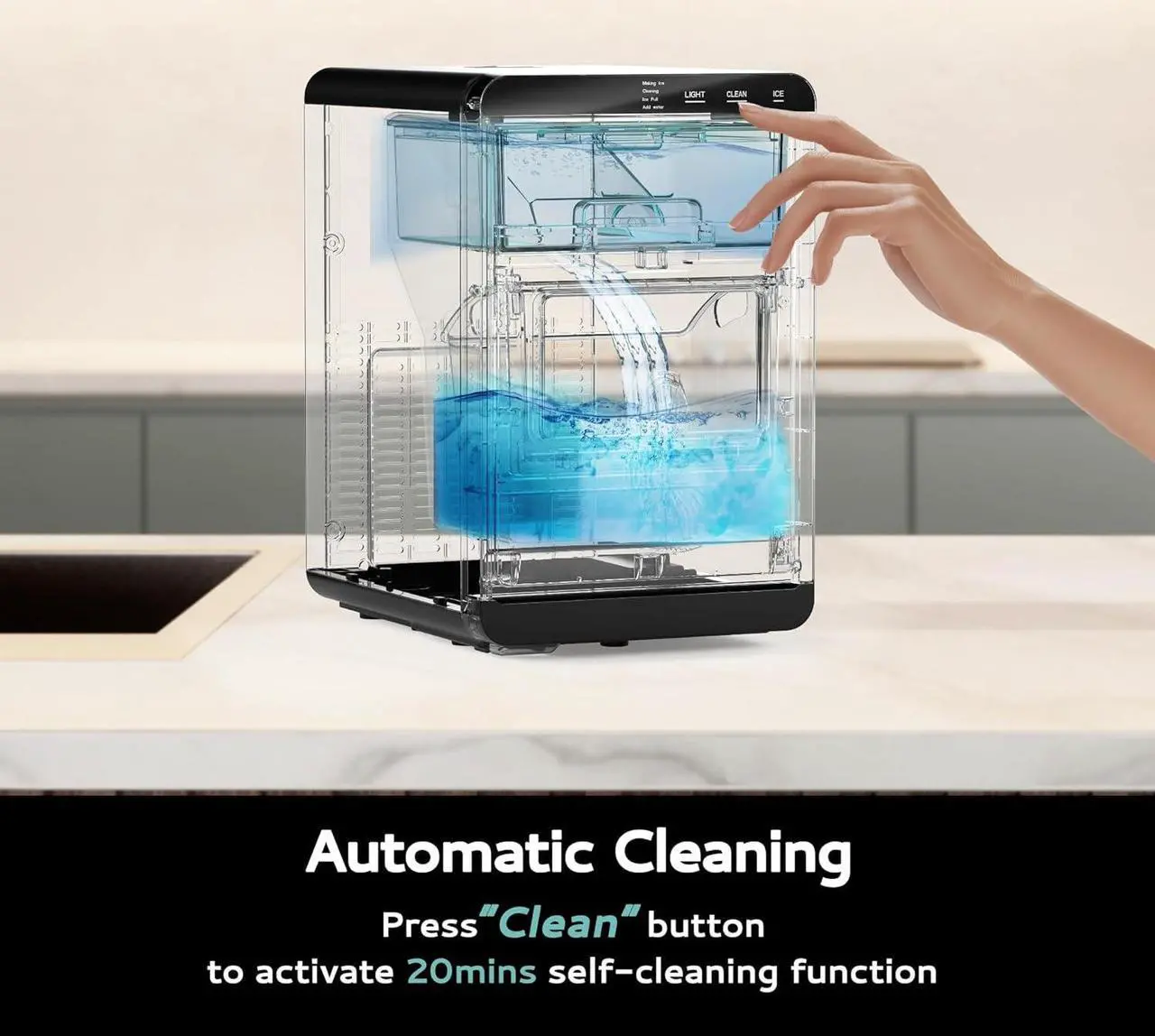 Alt view image 5 of 7 - Nugget Ice Maker Countertop, 44Lbs/24H Pebble Ice Maker Machine, Self-Cleaning Pellet Ice Machine with Ice Scoop&basket, Sonic Countertop Ice Machine for Home/Kitchen/Office(Black)