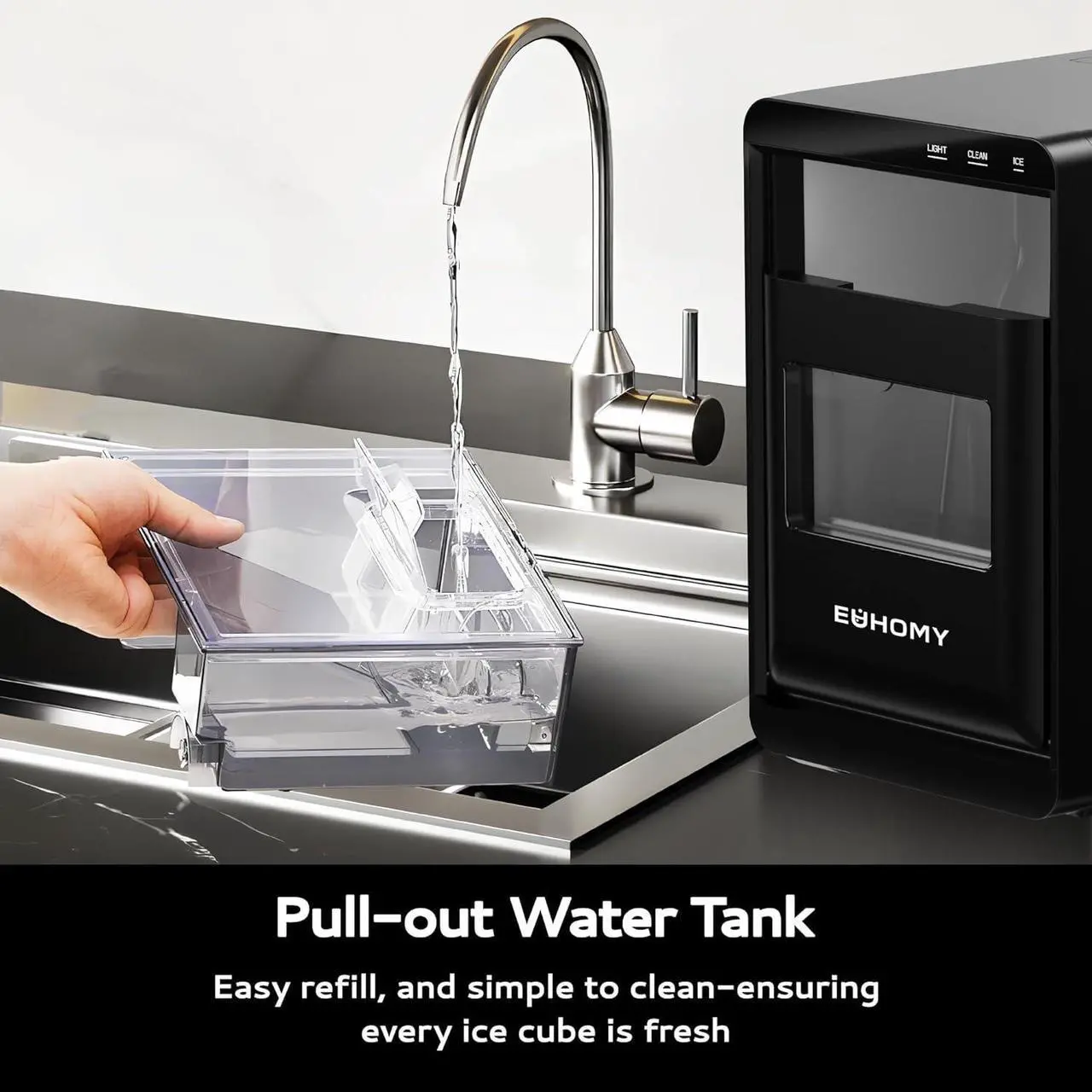 Alt view image 6 of 7 - Nugget Ice Maker Countertop, 44Lbs/24H Pebble Ice Maker Machine, Self-Cleaning Pellet Ice Machine with Ice Scoop&basket, Sonic Countertop Ice Machine for Home/Kitchen/Office(Black)