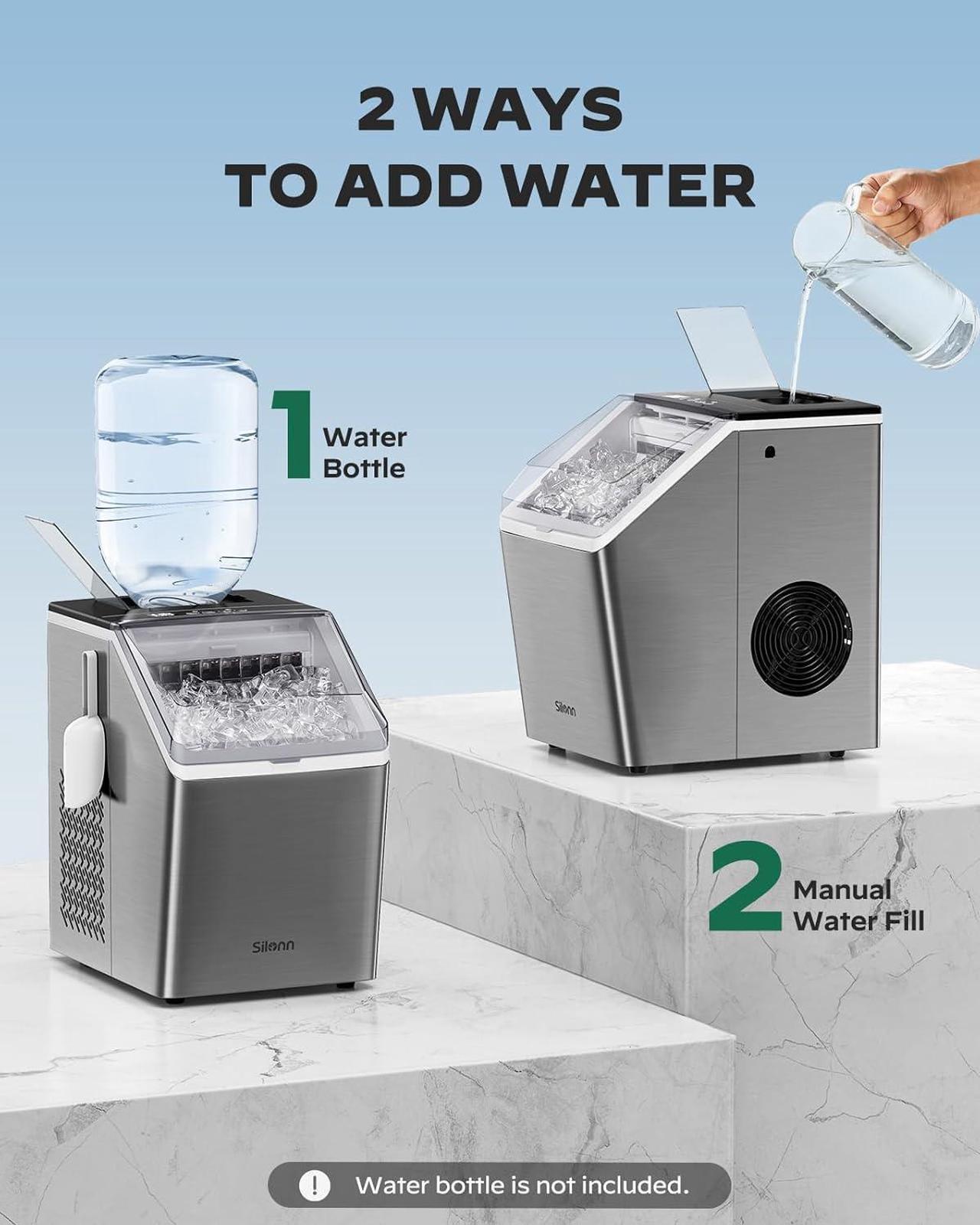 Alt view image 4 of 7 - Ice Makers Countertop, 44lbs Per Day, 2 Ways to Add Water, Auto Self-Cleaning, Stainless Steel Ice Machine for Home Office Bar Party