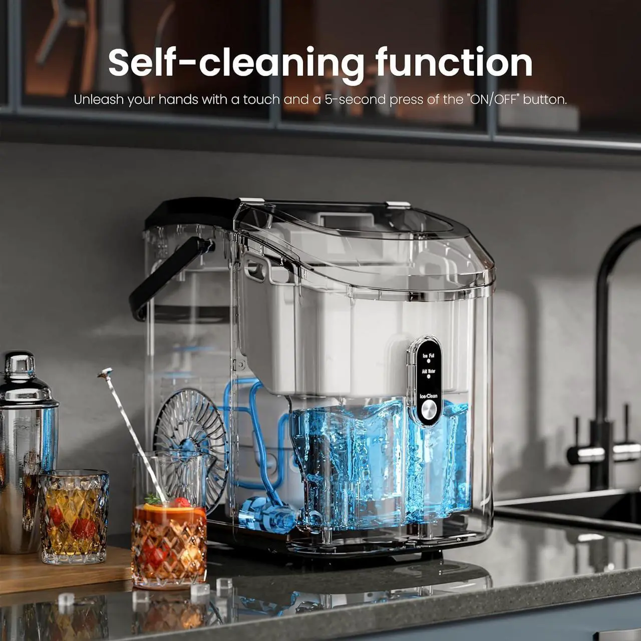 Alt view image 3 of 7 - Nugget Ice Maker Countertop with Chewable Ice, 35lbs/Day, Portable Ice Maker Countertop with Handle, One-Click Operation, Compact Design, Crushed Pellet Ice Maker for Home & Bar(Black)