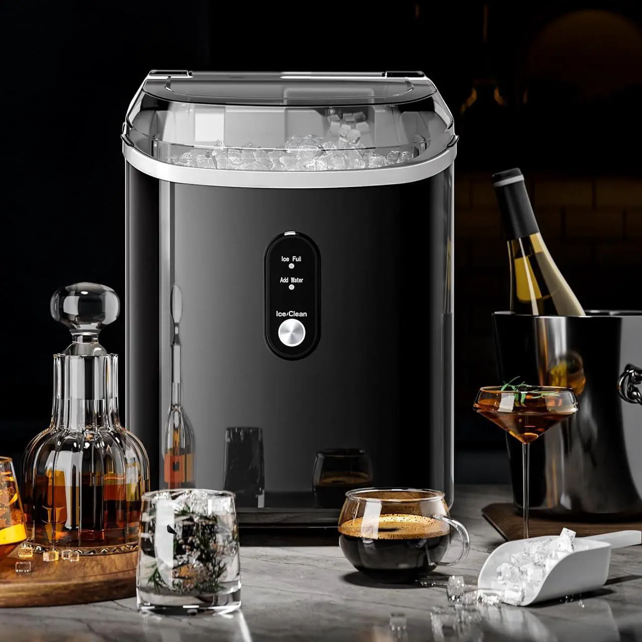 Alt view image 4 of 7 - Nugget Ice Maker Countertop with Chewable Ice, 35lbs/Day, Portable Ice Maker Countertop with Handle, One-Click Operation, Compact Design, Crushed Pellet Ice Maker for Home & Bar(Black)