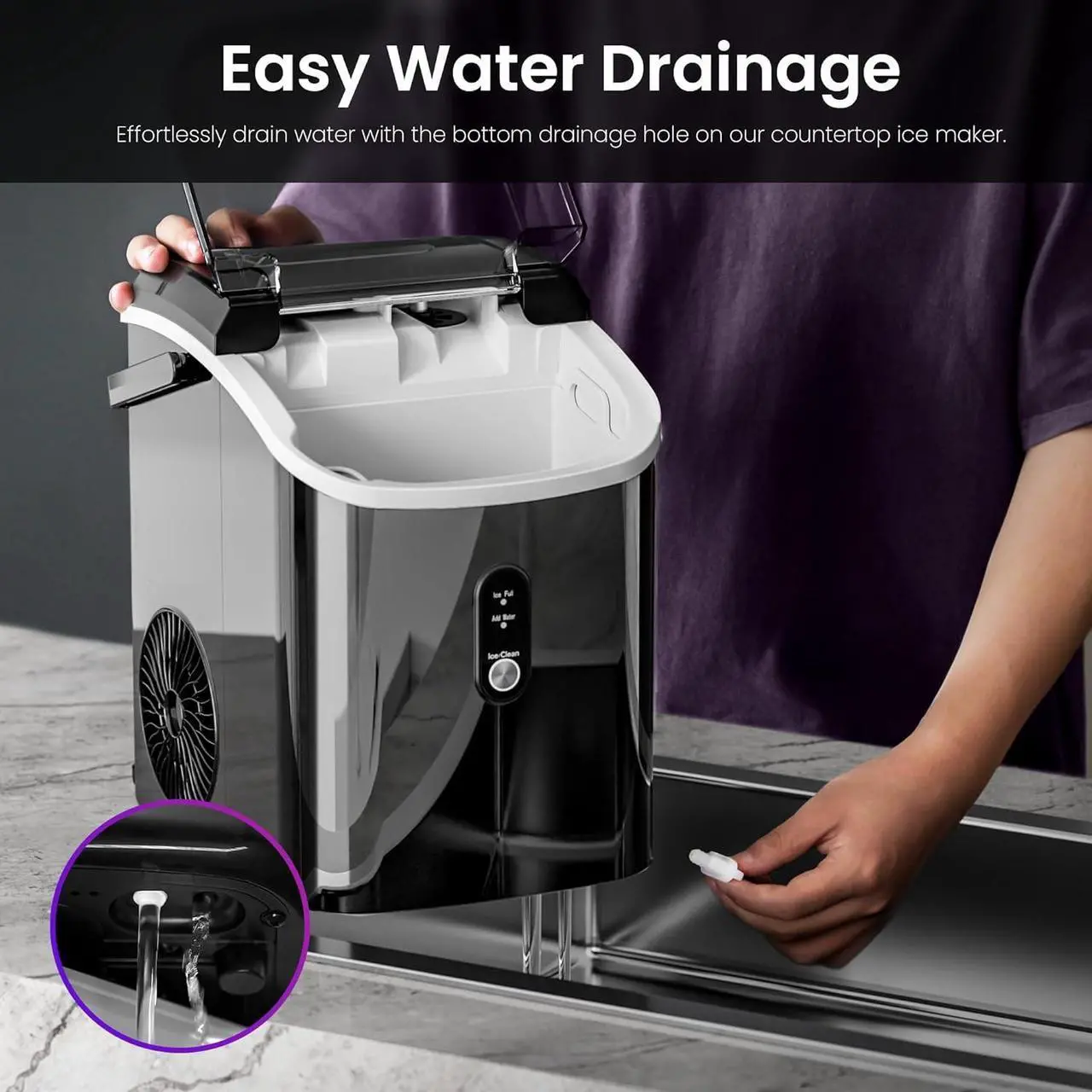 Alt view image 5 of 7 - Nugget Ice Maker Countertop with Chewable Ice, 35lbs/Day, Portable Ice Maker Countertop with Handle, One-Click Operation, Compact Design, Crushed Pellet Ice Maker for Home & Bar(Black)