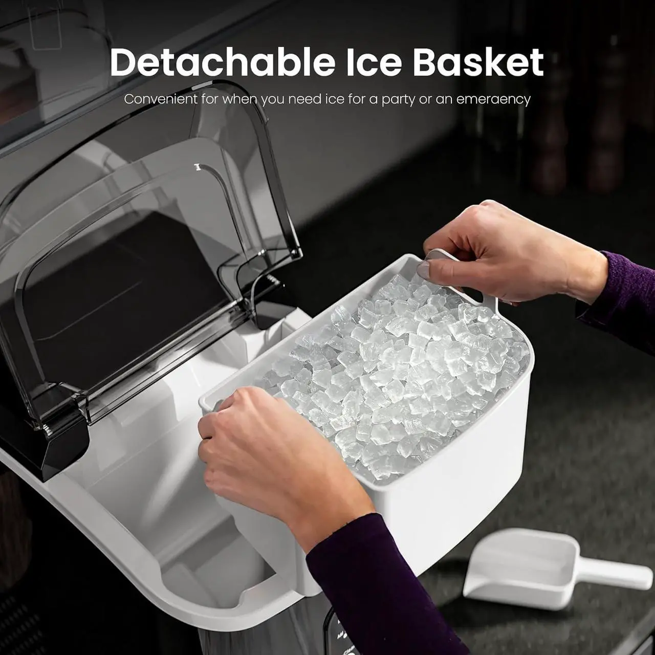 Alt view image 6 of 7 - Nugget Ice Maker Countertop with Chewable Ice, 35lbs/Day, Portable Ice Maker Countertop with Handle, One-Click Operation, Compact Design, Crushed Pellet Ice Maker for Home & Bar(Black)