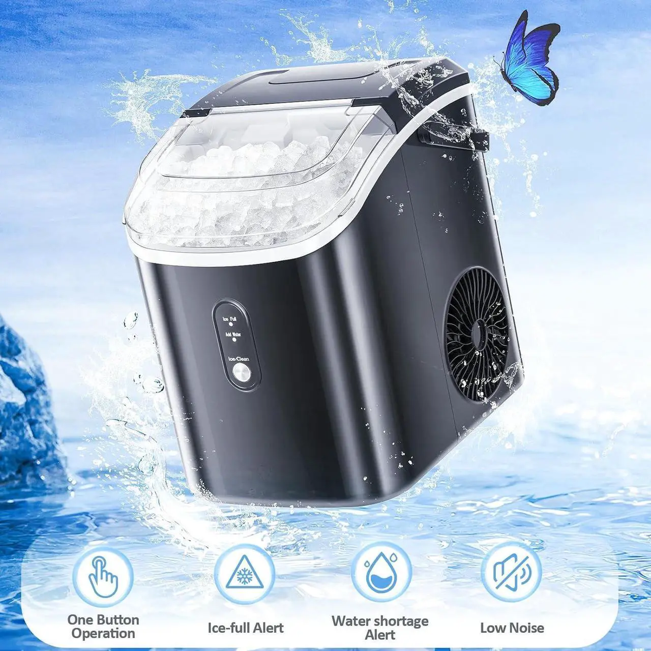 Alt view image 5 of 7 - Nugget Countertop Ice Maker with Soft Chewable Pellet Ice,Pebble Portable Ice Machine with Ice Scoop, 34lbs in 24 Hours, Self-Cleaning, Sonic Ice, One-Click Operation, for Kitchen,Office Black