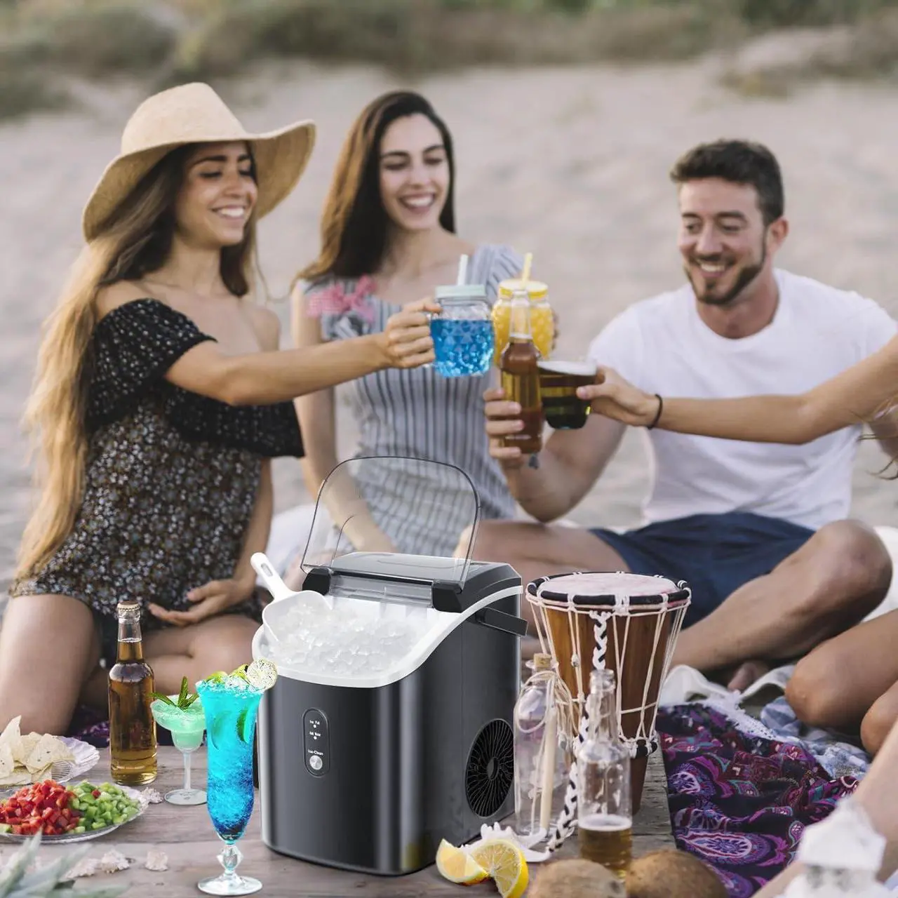 Alt view image 7 of 7 - Nugget Countertop Ice Maker with Soft Chewable Pellet Ice,Pebble Portable Ice Machine with Ice Scoop, 34lbs in 24 Hours, Self-Cleaning, Sonic Ice, One-Click Operation, for Kitchen,Office Black