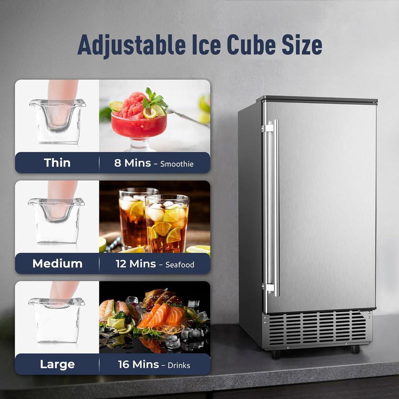 Alt view image 2 of 6 - Commercial Under Counter Ice Maker Machine - 80Lbs/day with 24lbs Ice Storage, Built-in Drain Pump/Automatic Cleaning/24 Hours Timer/Smart LCD Panel, Perfect for both Home and Commercial Use