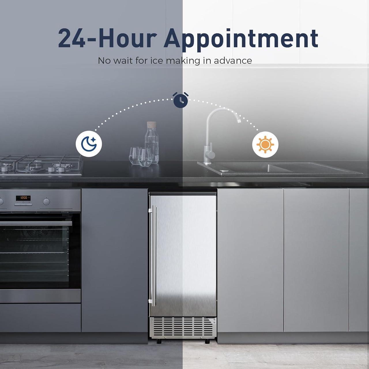 Alt view image 5 of 6 - Commercial Under Counter Ice Maker Machine - 80Lbs/day with 24lbs Ice Storage, Built-in Drain Pump/Automatic Cleaning/24 Hours Timer/Smart LCD Panel, Perfect for both Home and Commercial Use