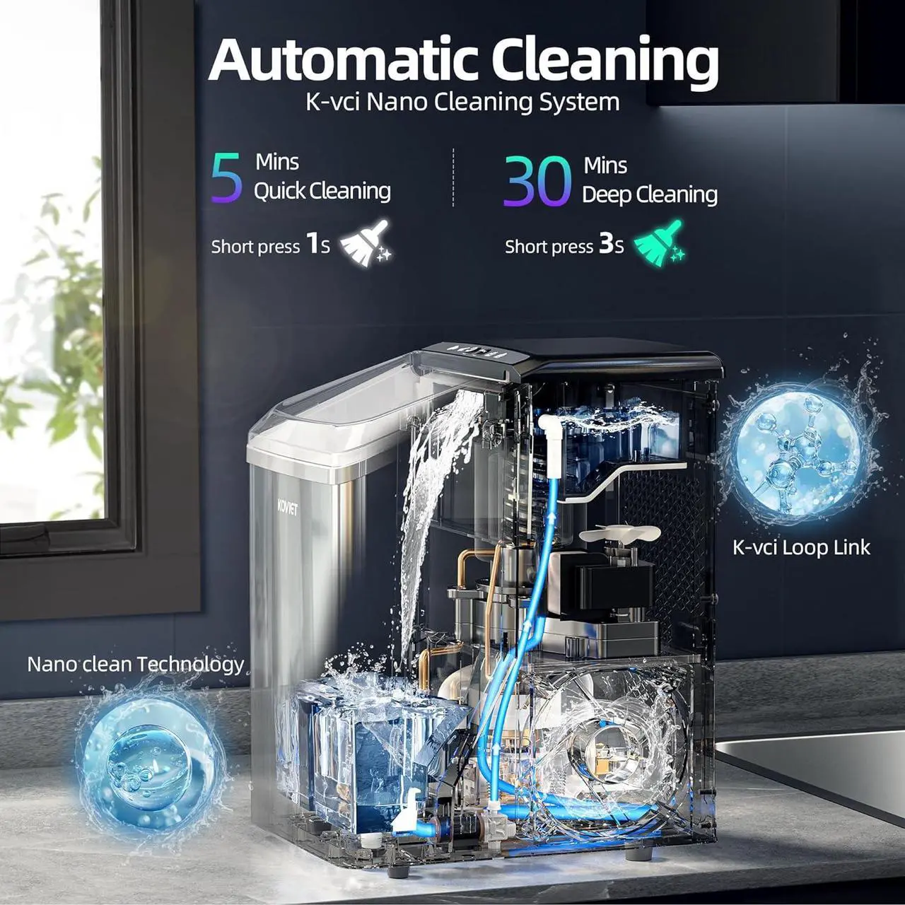 Alt view image 4 of 7 - Nugget Ice Maker Countertop, 40lbs/24H Tooth-Friendly Soft Chewable Pebble Ice Machine, Self-Cleaning with Drainpipe, Crushed Pellet Ice Makers for Home Kitchen Party, Stainless Steel