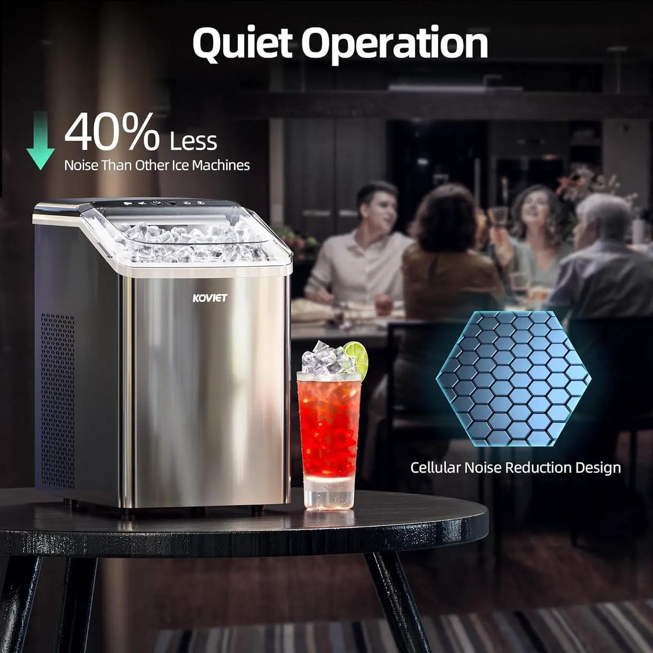 Alt view image 5 of 7 - Nugget Ice Maker Countertop, 40lbs/24H Tooth-Friendly Soft Chewable Pebble Ice Machine, Self-Cleaning with Drainpipe, Crushed Pellet Ice Makers for Home Kitchen Party, Stainless Steel