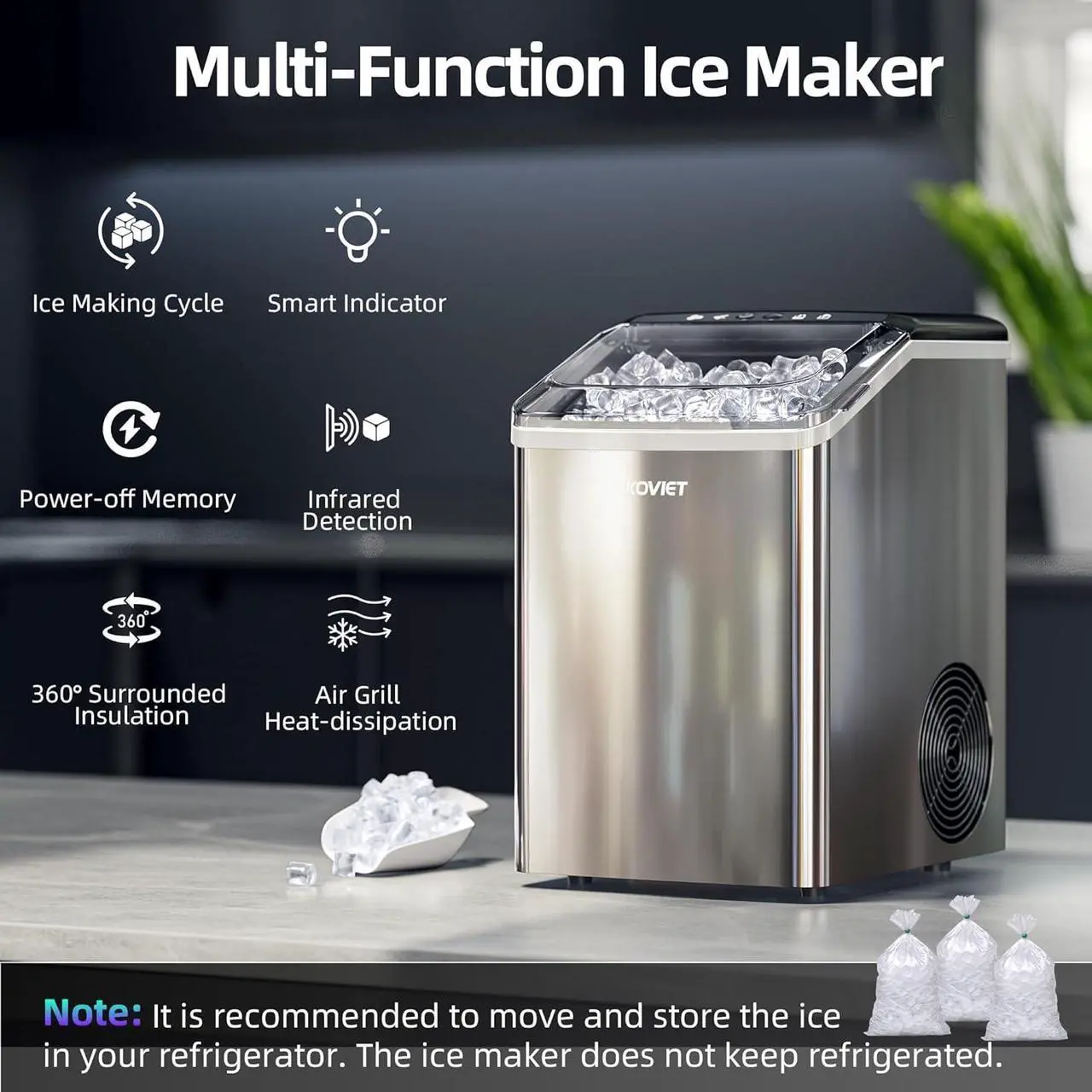 Alt view image 6 of 7 - Nugget Ice Maker Countertop, 40lbs/24H Tooth-Friendly Soft Chewable Pebble Ice Machine, Self-Cleaning with Drainpipe, Crushed Pellet Ice Makers for Home Kitchen Party, Stainless Steel