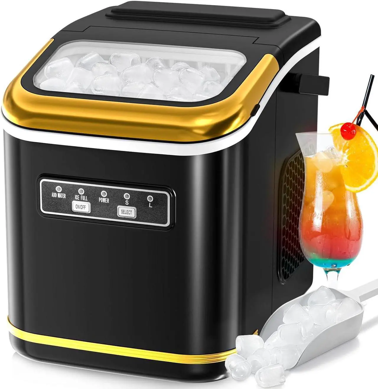 Main image of Countertop Ice Maker, Portable Bullet Ice Machine Self-Cleaning with Ice Scoop and Basket,9 Cubes in 6 Mins, 26.5lbs/24h,2 Sizes of Ice Cube for Home Kitchen Office Bar Party