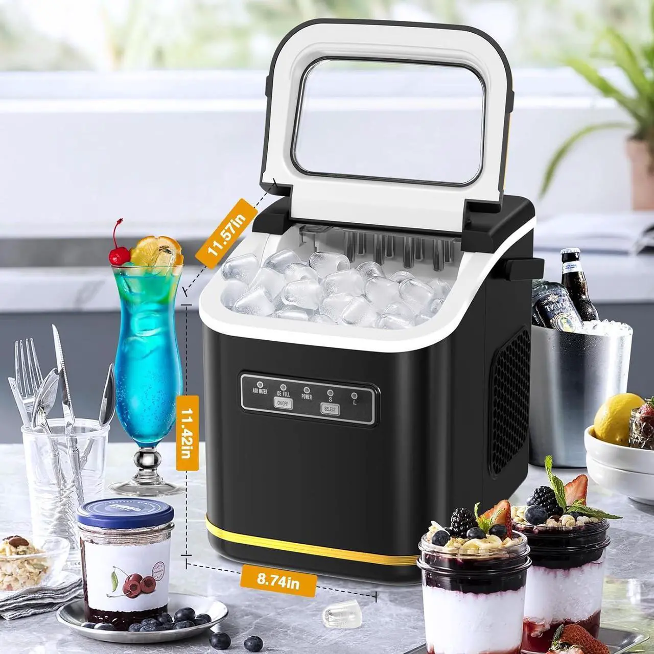 Alt view image 2 of 7 - Countertop Ice Maker, Portable Bullet Ice Machine Self-Cleaning with Ice Scoop and Basket,9 Cubes in 6 Mins, 26.5lbs/24h,2 Sizes of Ice Cube for Home Kitchen Office Bar Party
