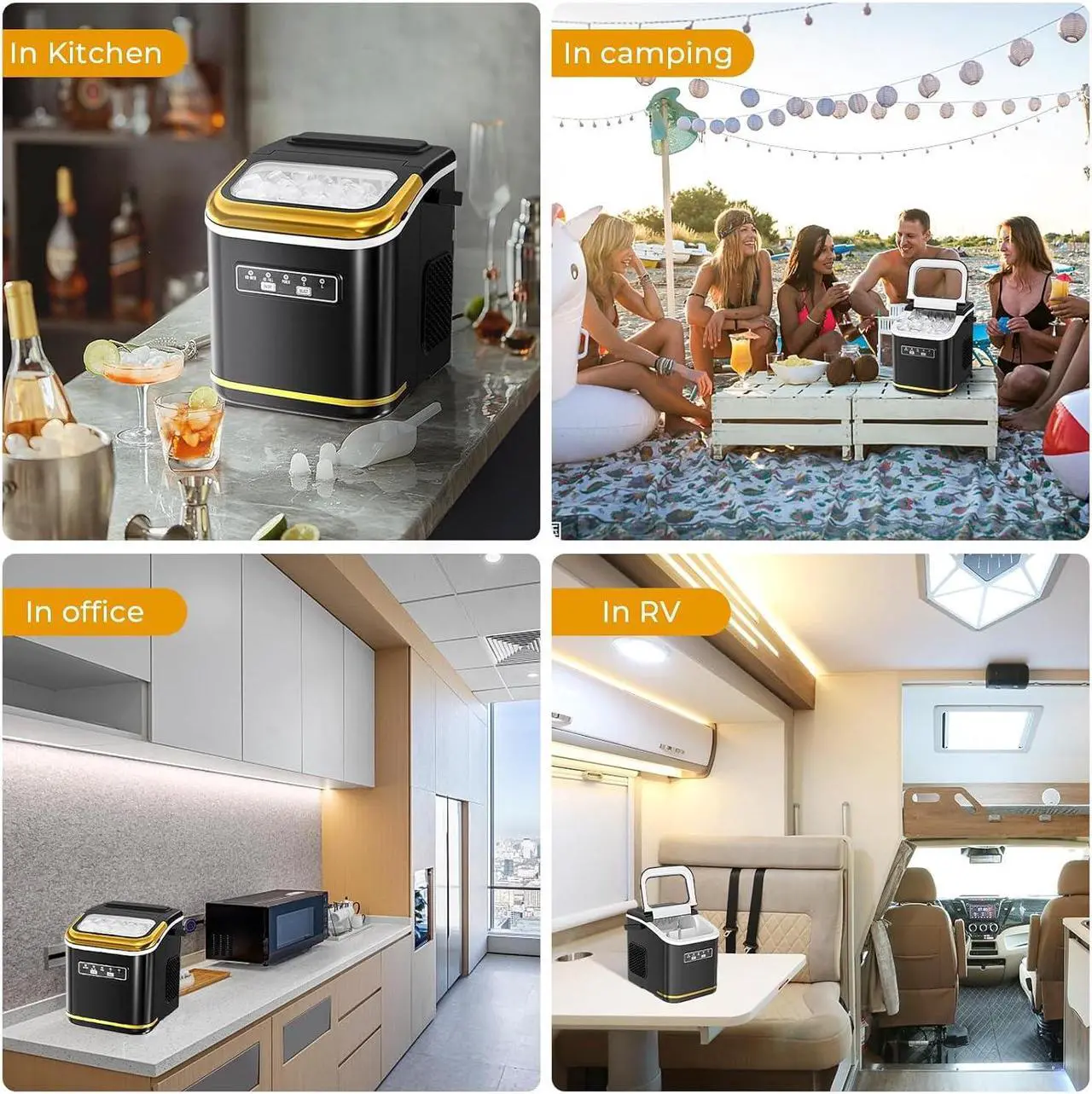 Alt view image 6 of 7 - Countertop Ice Maker, Portable Bullet Ice Machine Self-Cleaning with Ice Scoop and Basket,9 Cubes in 6 Mins, 26.5lbs/24h,2 Sizes of Ice Cube for Home Kitchen Office Bar Party