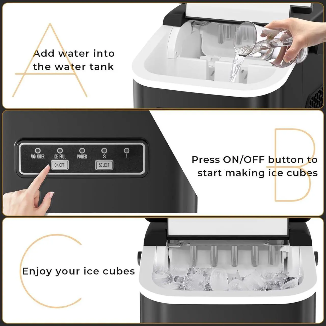 Alt view image 7 of 7 - Countertop Ice Maker, Portable Bullet Ice Machine Self-Cleaning with Ice Scoop and Basket,9 Cubes in 6 Mins, 26.5lbs/24h,2 Sizes of Ice Cube for Home Kitchen Office Bar Party