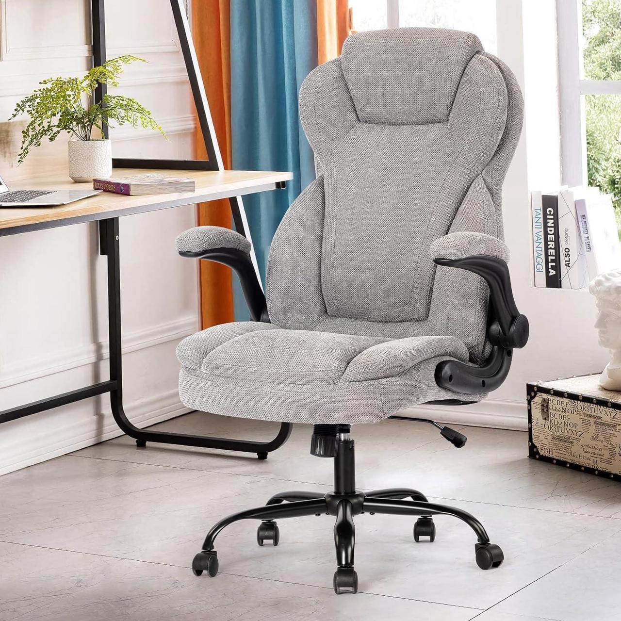Alt view image 2 of 7 - Big and Tall Fabric Office Chair 400lbs-Heavy Duty Executive Desk Chair with Extra Wide Seat, High Back Ergonomic Leather Computer Chair with Tilt Rock&Tension, Padded Armrests-Black