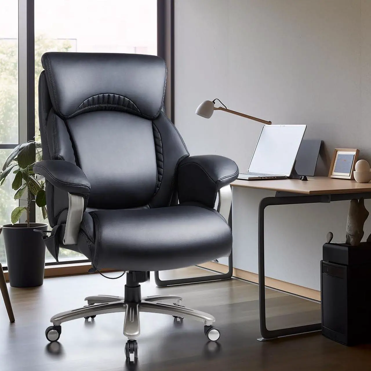 Alt view image 2 of 7 - Big and Tall Office Chair 500lbs-Heavy Duty Ergonomic Computer Chair with Extra Wide Seat, High Back Executive Large Desk Chair with Thick Seat and Tilt Rock, Adjustable Lumbar Support-Black