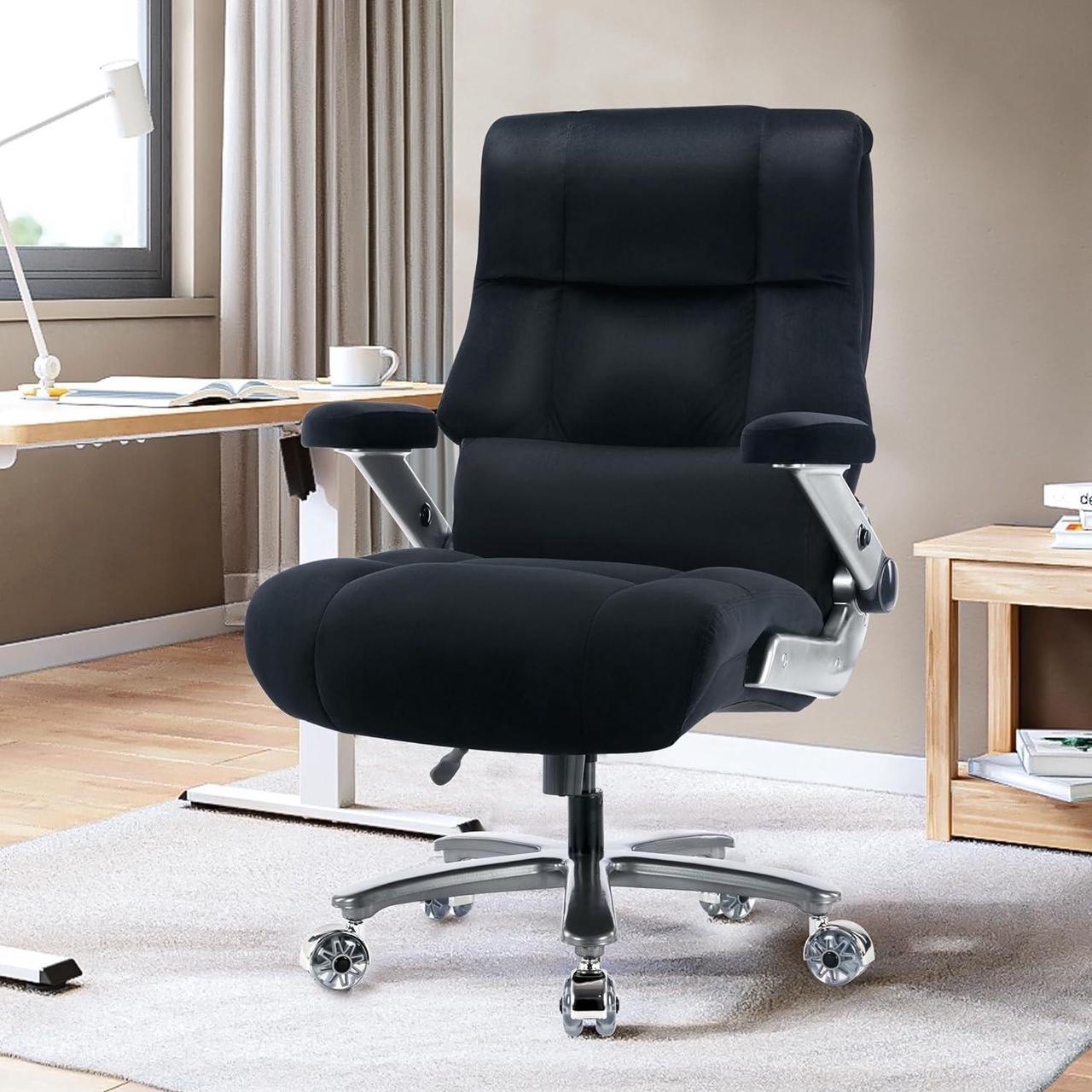 Alt view image 2 of 7 - Big and Tall Office Chair 500lbs- Executive Desk Chair with Adjustable Lumbar Support 3D Flip UP Arms- Heavy Duty Quiet Wheels Metal Base Ergonomic Computer Chair, Black