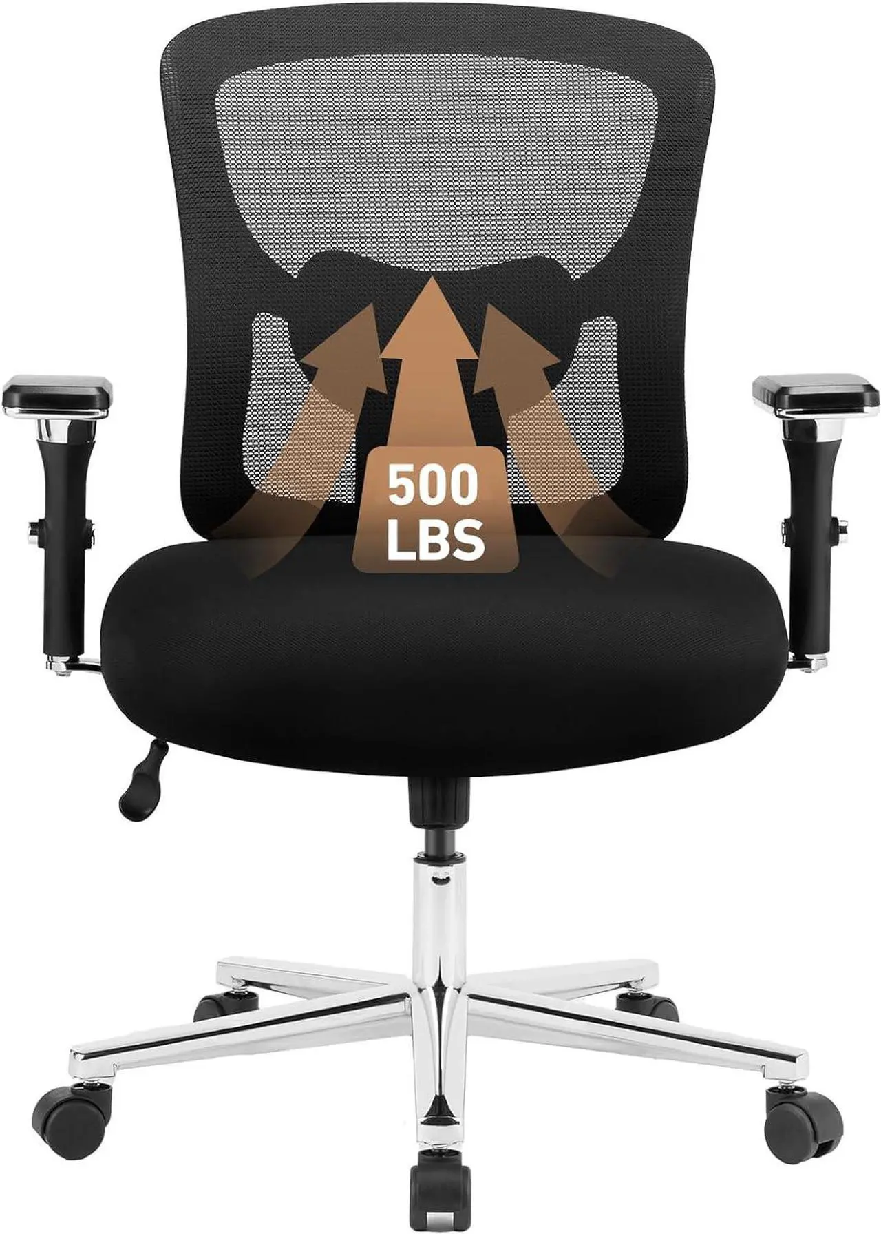 Main image of Ergonomic Home Office Desk Chair 500lbs Mid Back with Lumbar Support & 4D Armrest, Height Adjustable Mesh Computer Gaming with Backrest & Swivel Wheels, Comfy for Heavy Duty, Black
