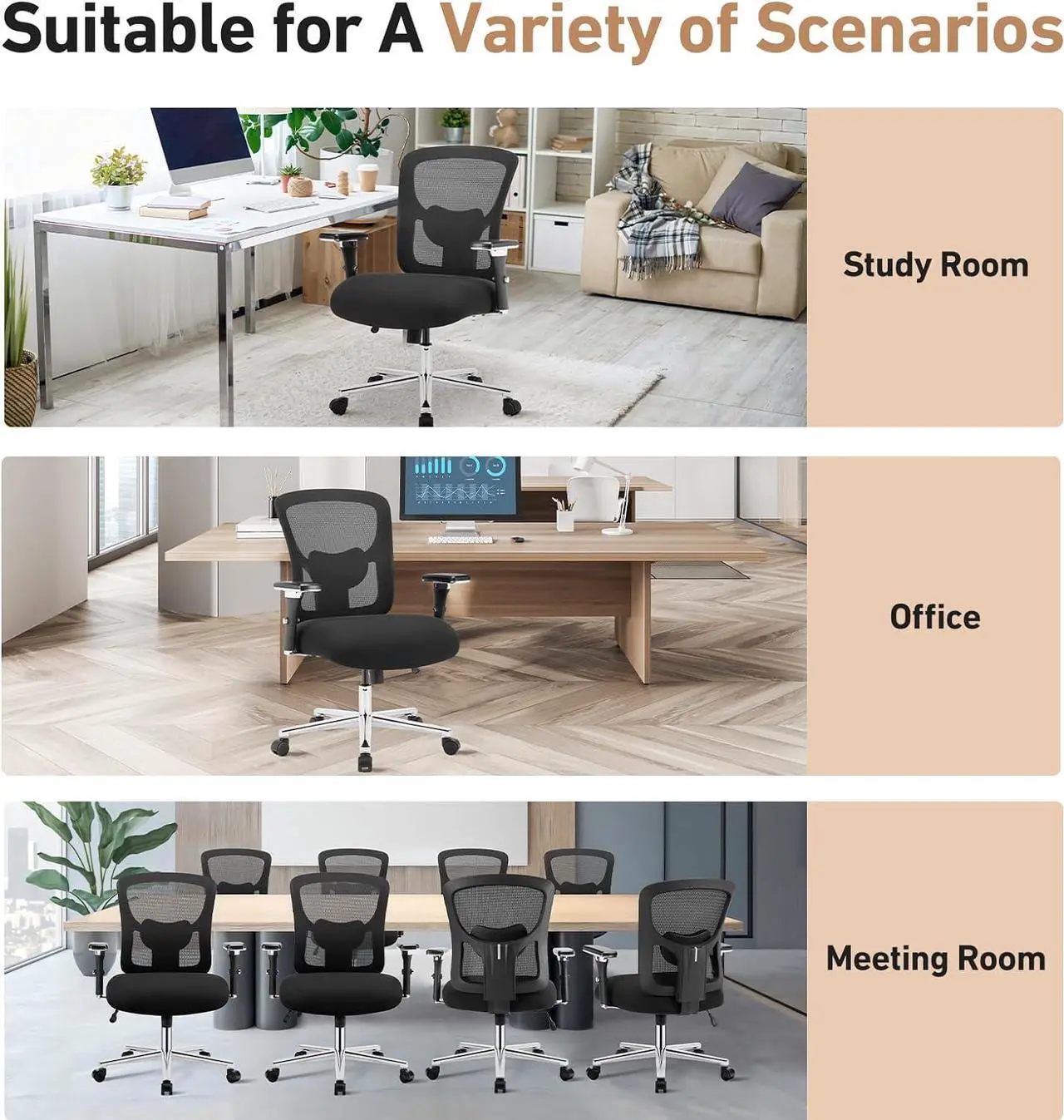 Alt view image 7 of 7 - Ergonomic Home Office Desk Chair 500lbs Mid Back with Lumbar Support & 4D Armrest, Height Adjustable Mesh Computer Gaming with Backrest & Swivel Wheels, Comfy for Heavy Duty, Black