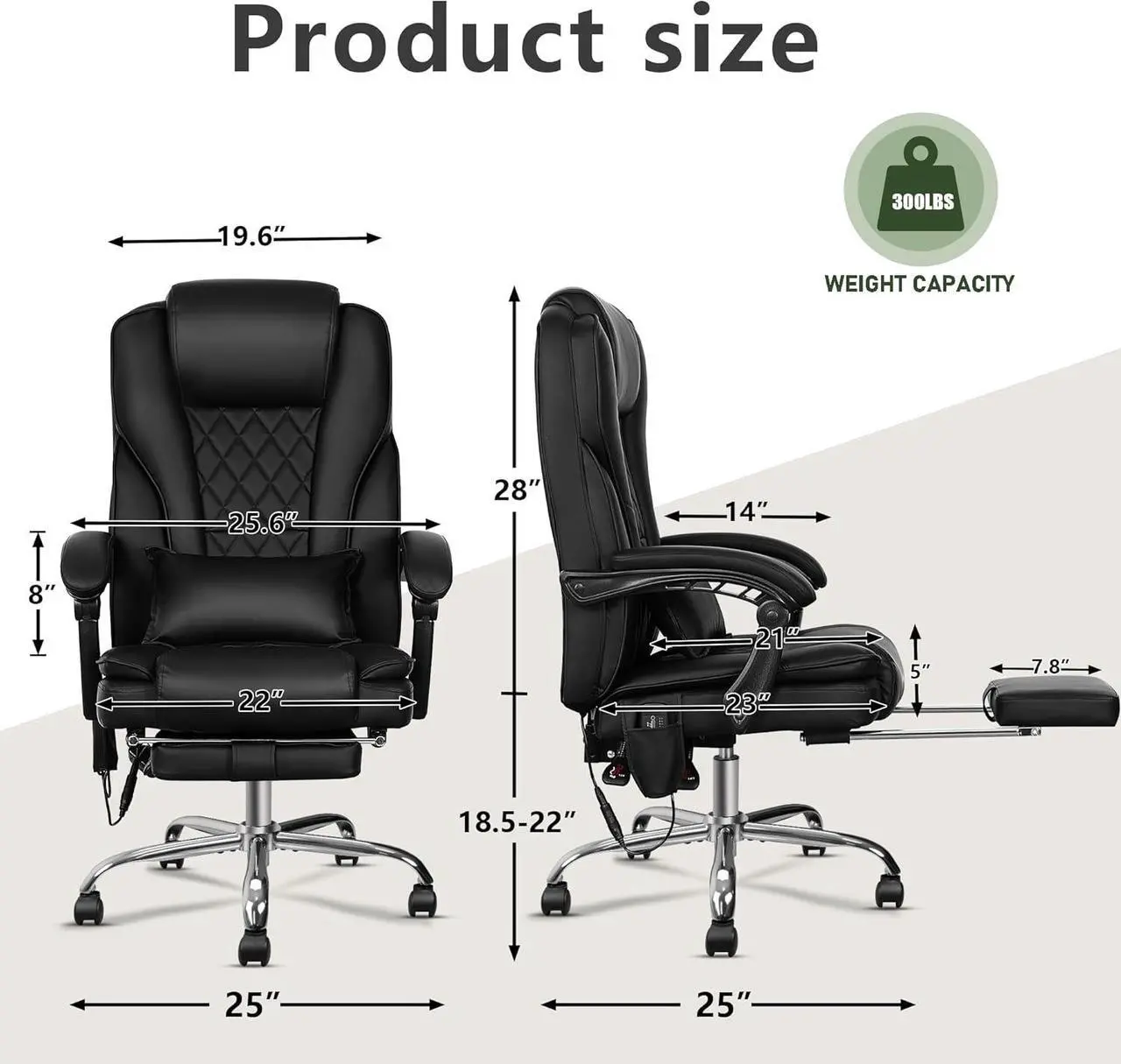 Alt view image 3 of 7 - Ergonomic Office Chair with Heat and Massage, Massage Office Chair with Footrest, Wheels, Lumbar Support, Big and Tall Reclining Home Office Chair
