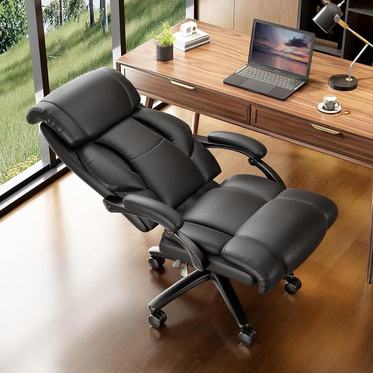 Main image of Ollgea Reclining Office Chair, High Back Executive Office Chair 400lbs, Leather Home Office Desk Chairs with Lumbar Support, Ergonomic Computer Comfy Desk Chair, Swivel Task Chairs with Wheels, Black