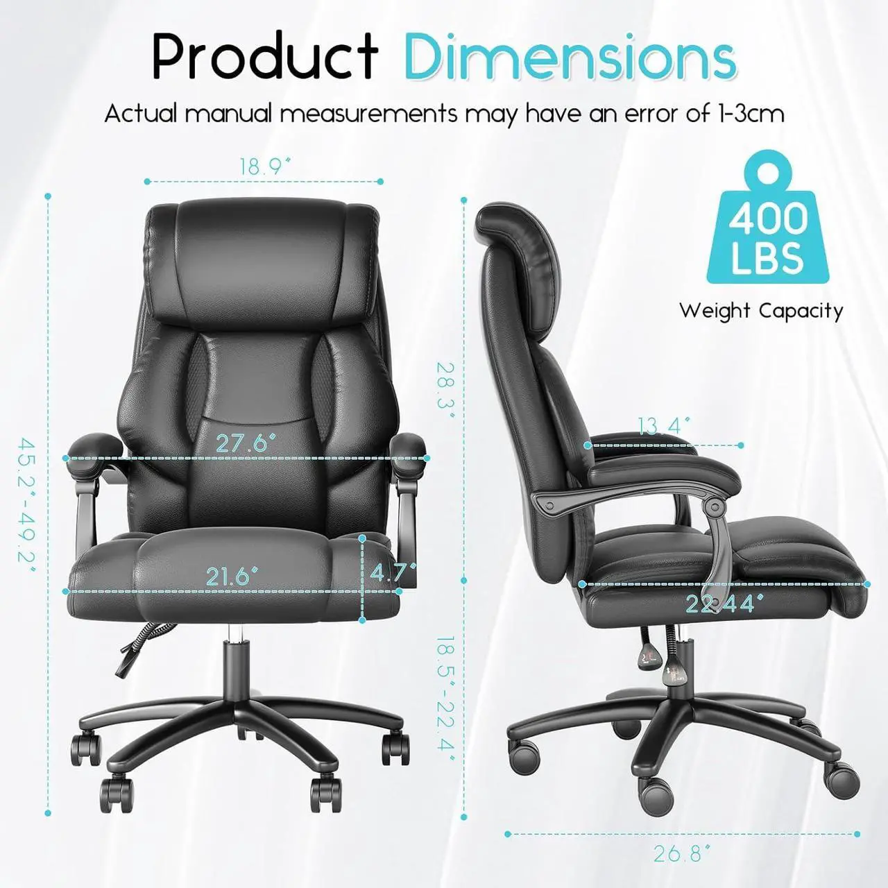 Alt view image 2 of 7 - Ollgea Reclining Office Chair, High Back Executive Office Chair 400lbs, Leather Home Office Desk Chairs with Lumbar Support, Ergonomic Computer Comfy Desk Chair, Swivel Task Chairs with Wheels, Black