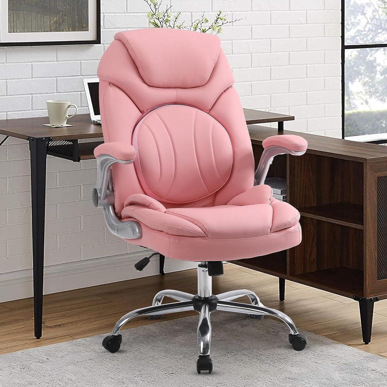 Main image of Ergonomic Executive Office Chairs with Adjustable Lumbar Support, 90-120° Rocking Managerial Chair Swivel Desk Chairs with Padded Flip-up Armrests (Pink), Medium(300lbs)