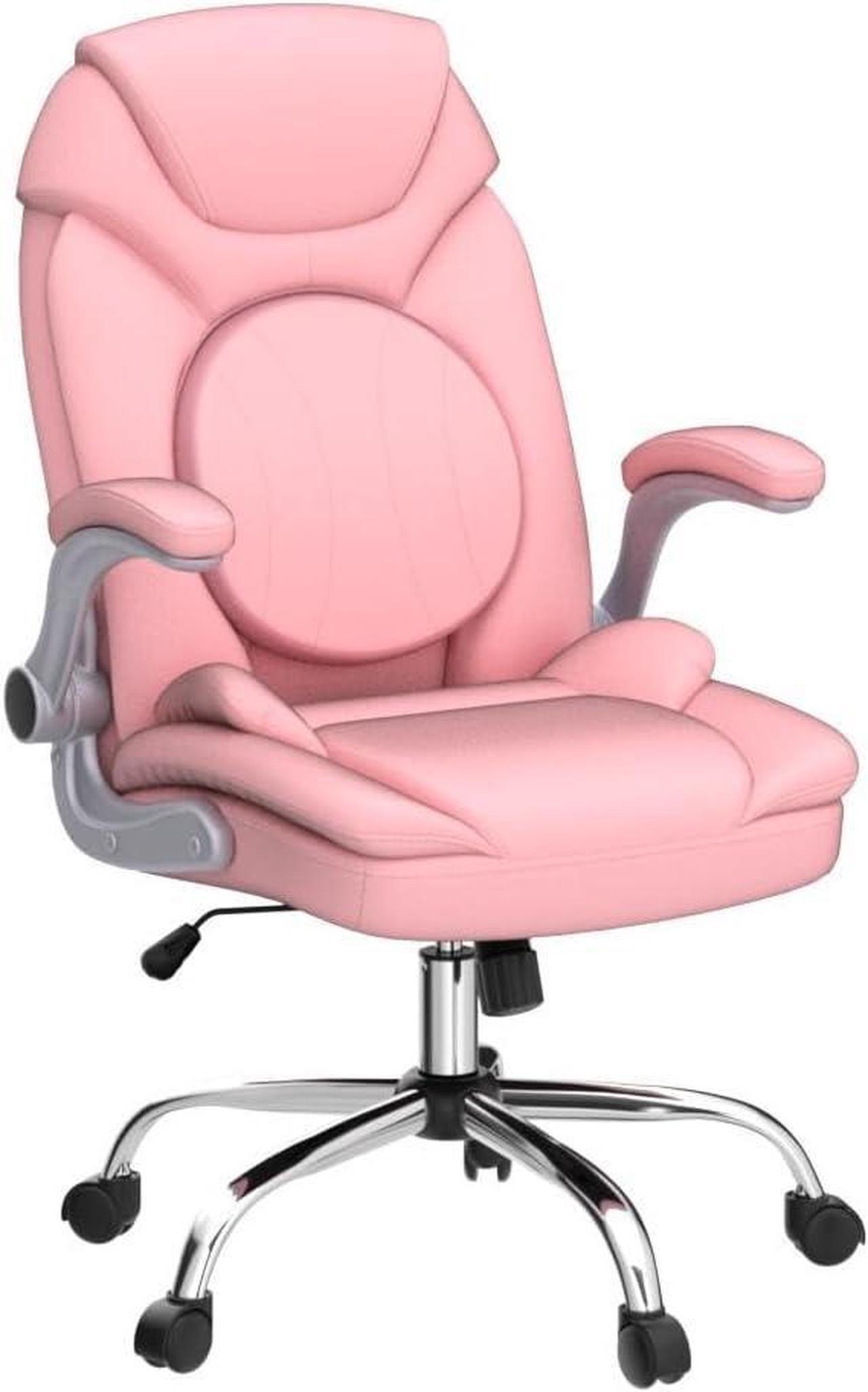 Alt view image 4 of 7 - Ergonomic Executive Office Chairs with Adjustable Lumbar Support, 90-120° Rocking Managerial Chair Swivel Desk Chairs with Padded Flip-up Armrests (Pink), Medium(300lbs)