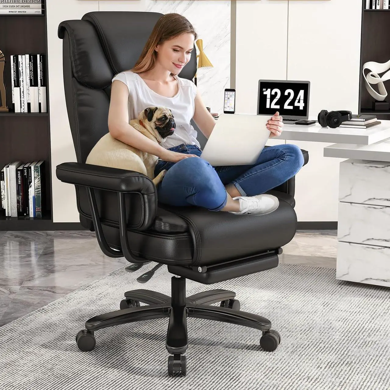 Main image of Big and Tall Office Chair 400LBS with Wide Seat and Arms, 160° Reclining Office Chair with Footrest, Comfortable Executive Office Desk Chair High Back, Computer Chair Home Office