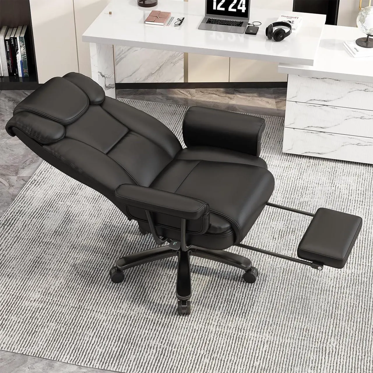 Alt view image 3 of 7 - Big and Tall Office Chair 400LBS with Wide Seat and Arms, 160° Reclining Office Chair with Footrest, Comfortable Executive Office Desk Chair High Back, Computer Chair Home Office