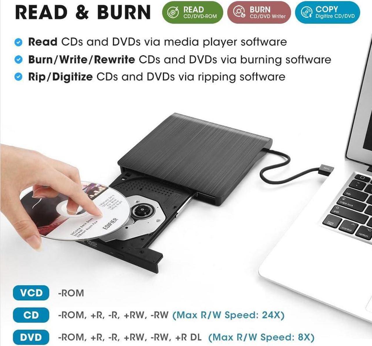 Alt view image 3 of 7 - External CD/DVD Drive USB 3.0 Portable CD DVD Player Burner Reader Writer CD/DVD-ROM +/-RW Optical Disk Drive for Laptop PC Mac Windows 11/10/8/7 Linux Computer with Carrying Case
