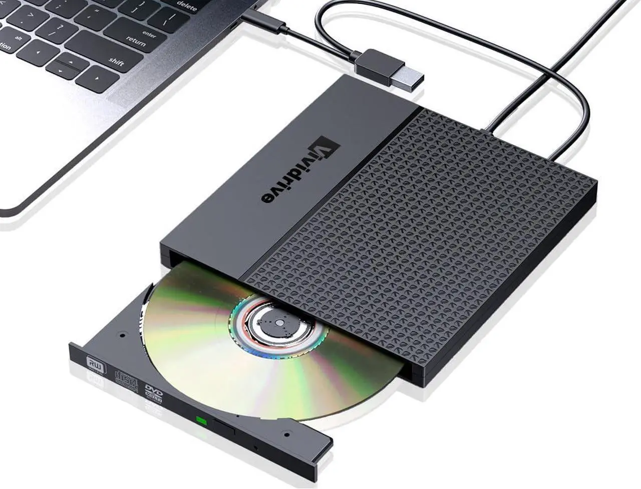 Main image of External CD/DVD Drive for Laptop,Vividrive USB 3.0 Type-C USB Portable Player for Laptop CD DVD +/-RW Disk Drive CD ROM Burner Writer CD/DVD Burner Reader Compatible with Desktop Windows Linux Apple