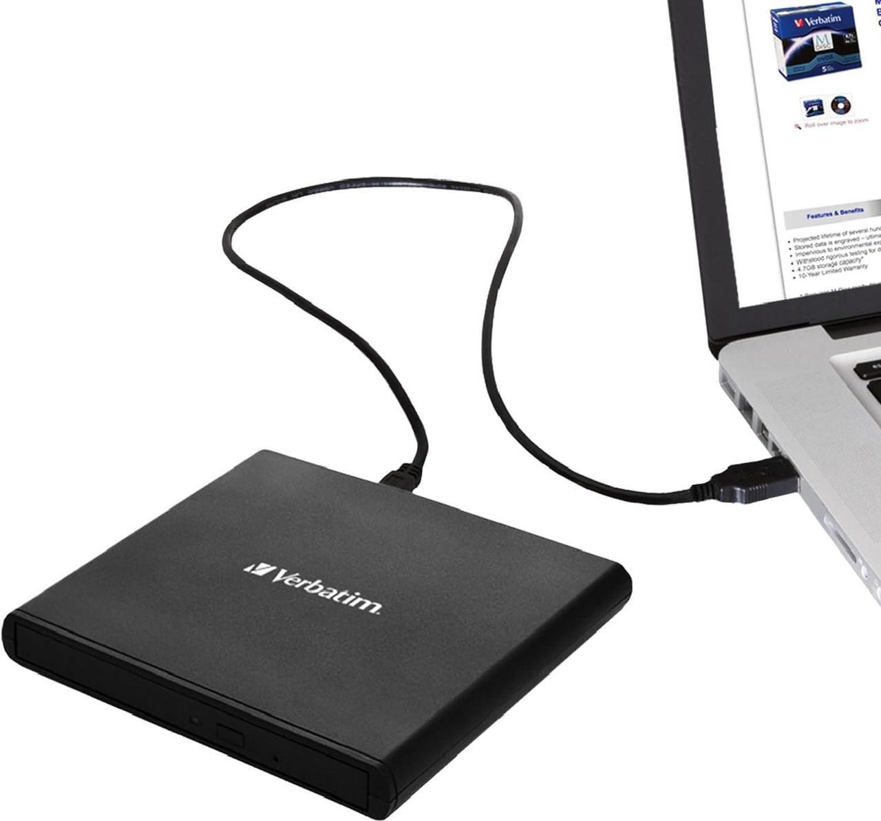 Alt view image 2 of 6 - Verbatim Slimline CD / DVD Drive - External USB 2.0 CD DVD +/-RW Burner for Laptops and Notebooks with M-DISC Support - Mac & PC Compatible - Nero Burn & Archive Software Included - Black