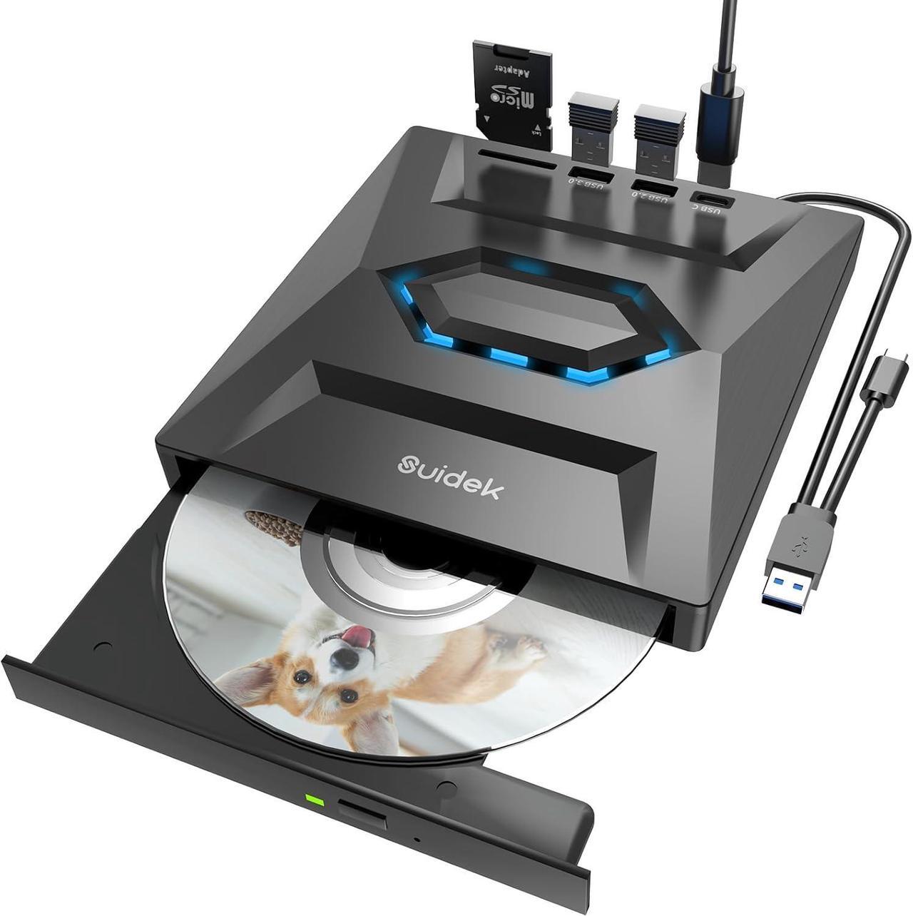 Main image of External CD DVD Drive for Laptop, USB C Portable CD/DVD +/-RW Burner DVD Player for Laptop with SD Card Reader USB 3.0 Type C Hub Compatible with Laptop Desktop PC Windows Linux