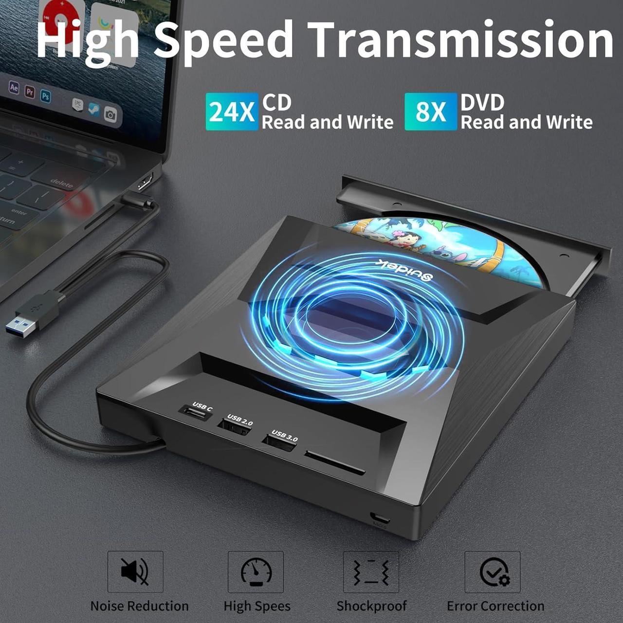 Alt view image 4 of 7 - External CD DVD Drive for Laptop, USB C Portable CD/DVD +/-RW Burner DVD Player for Laptop with SD Card Reader USB 3.0 Type C Hub Compatible with Laptop Desktop PC Windows Linux